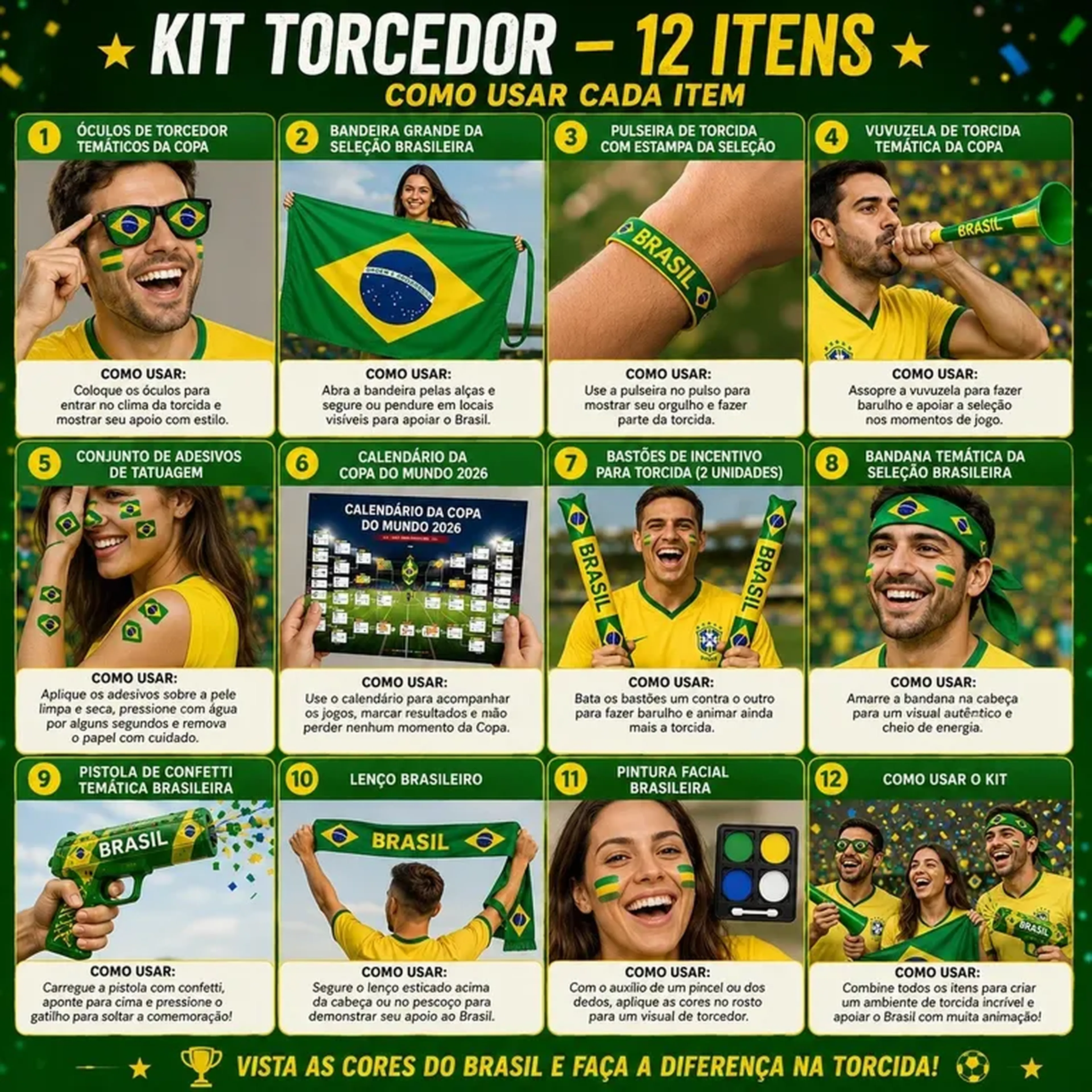 Kit Torcedor Brasil – 12 Itens imagem