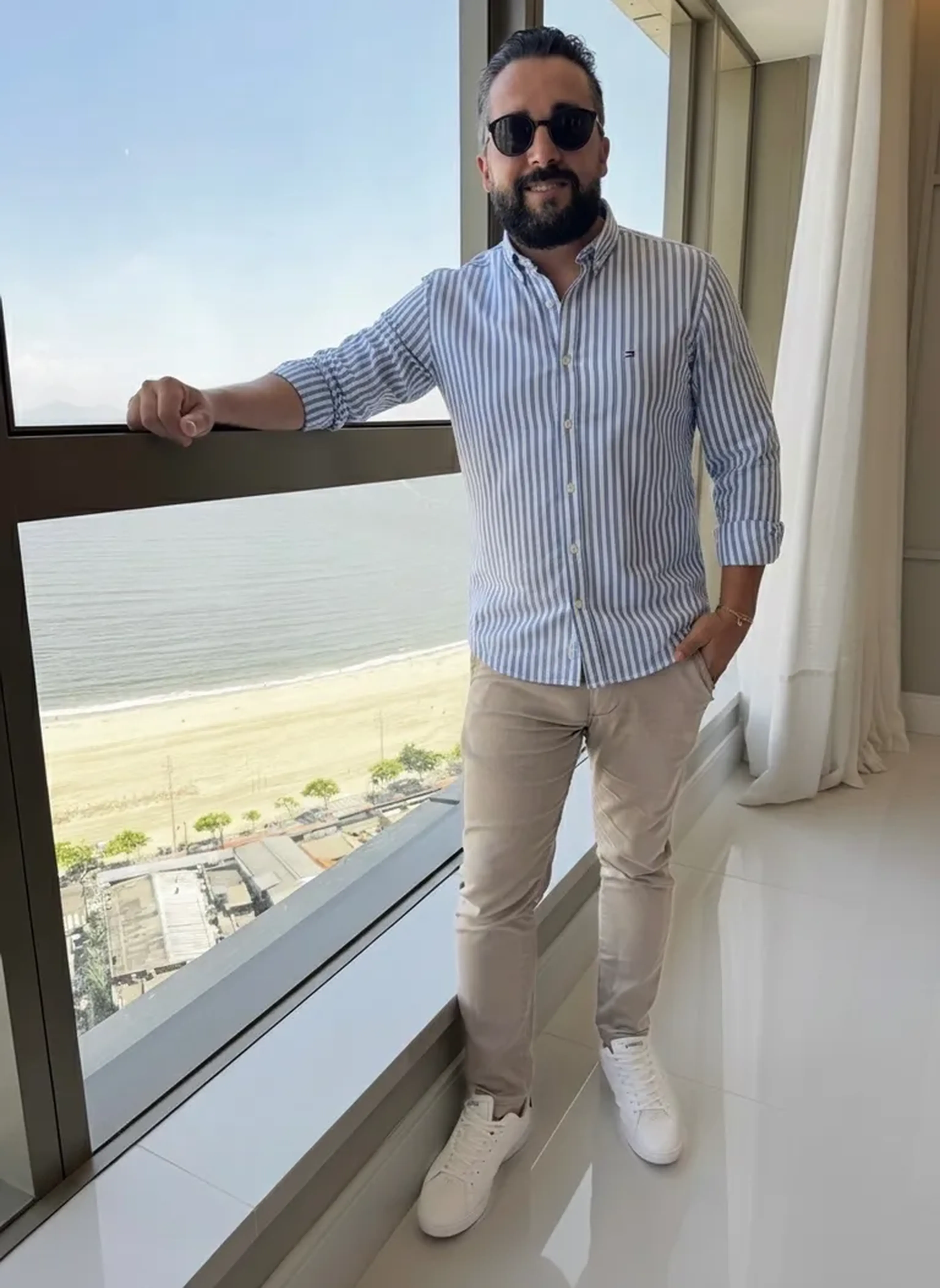 Camisas Social listrada azul imagem