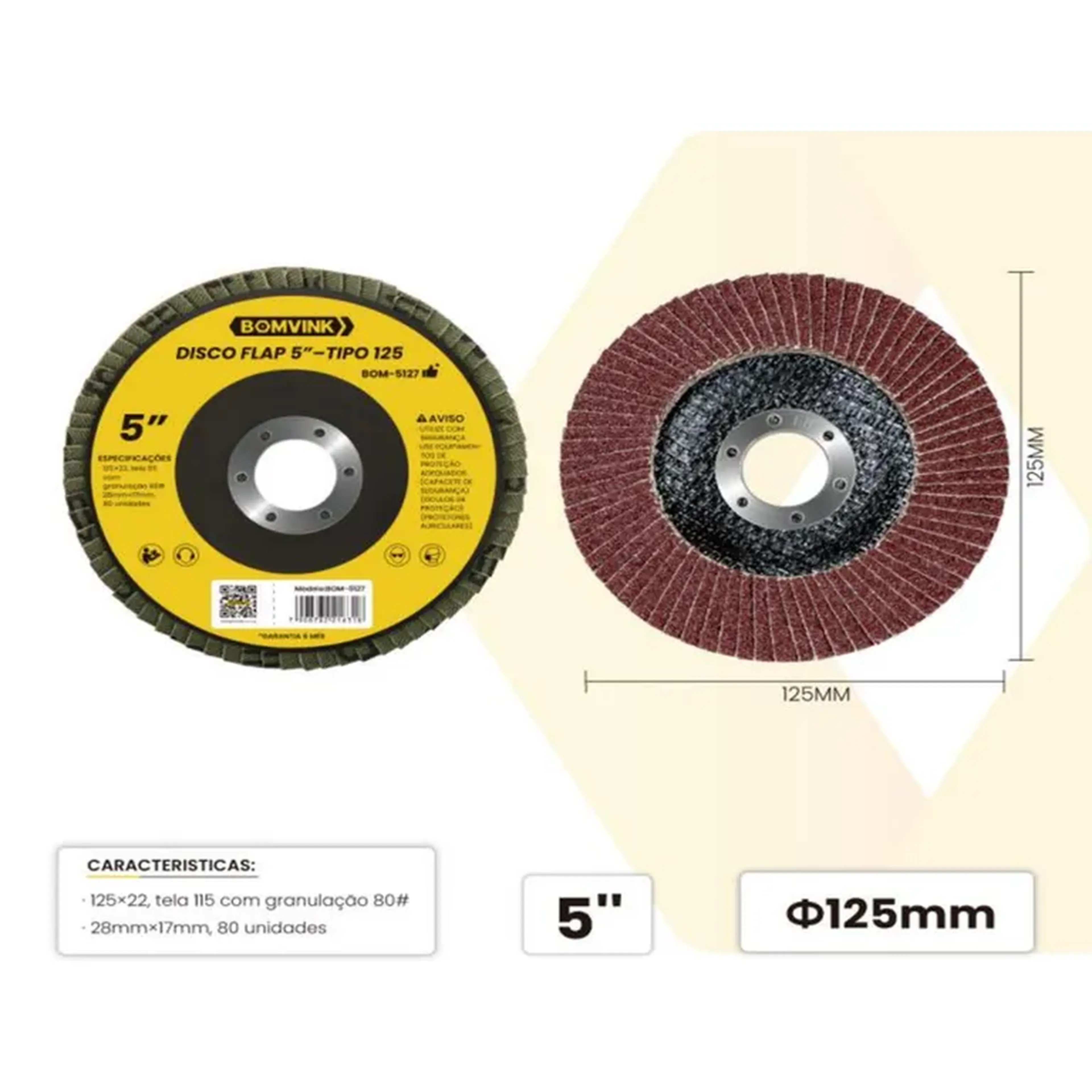 Disco Flap 5 Pol Tipo 125 Grão 80 Bomvink BOM-5127 imagem