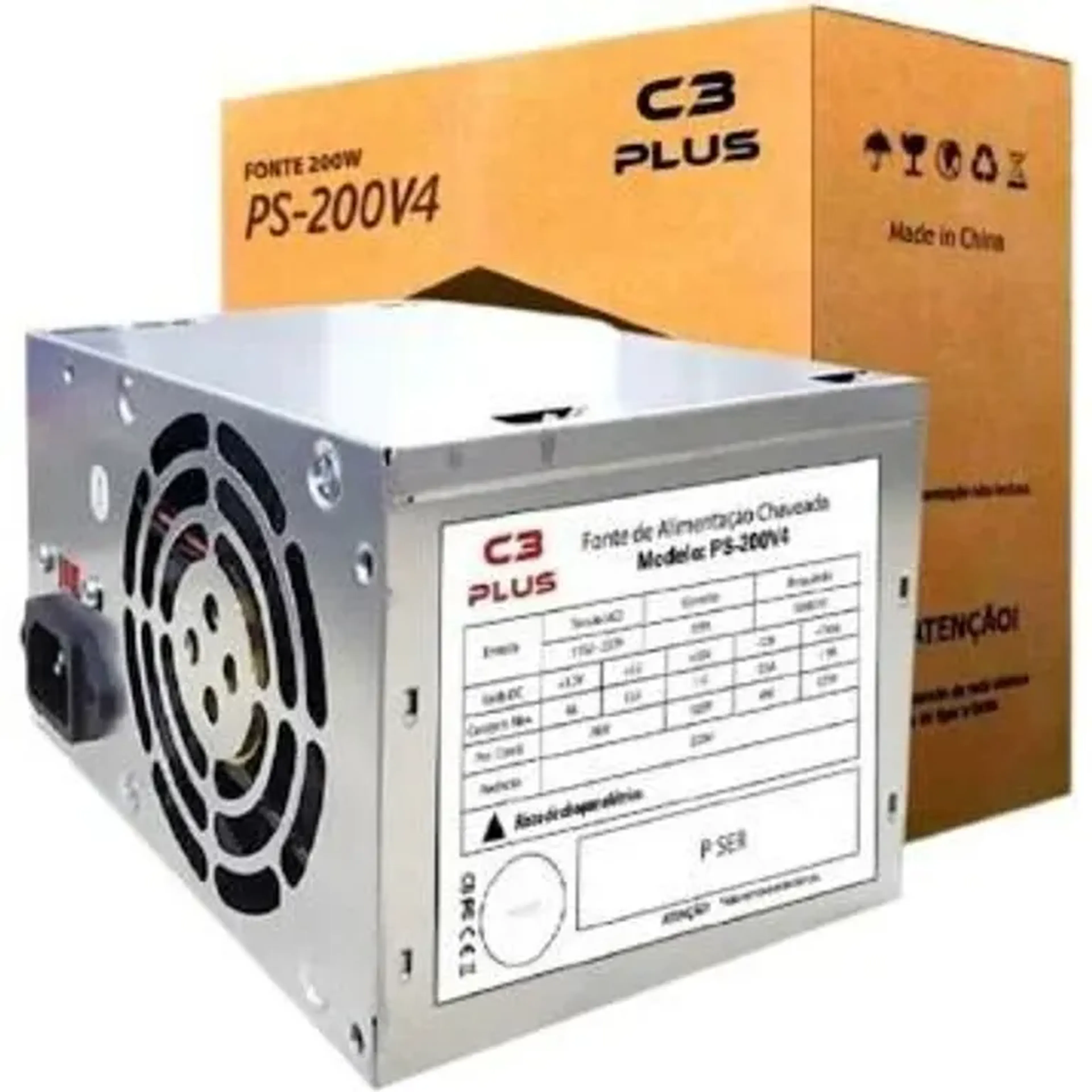 Fonte C3Tech ATX 200W PS-200V4 Com Cabo imagem