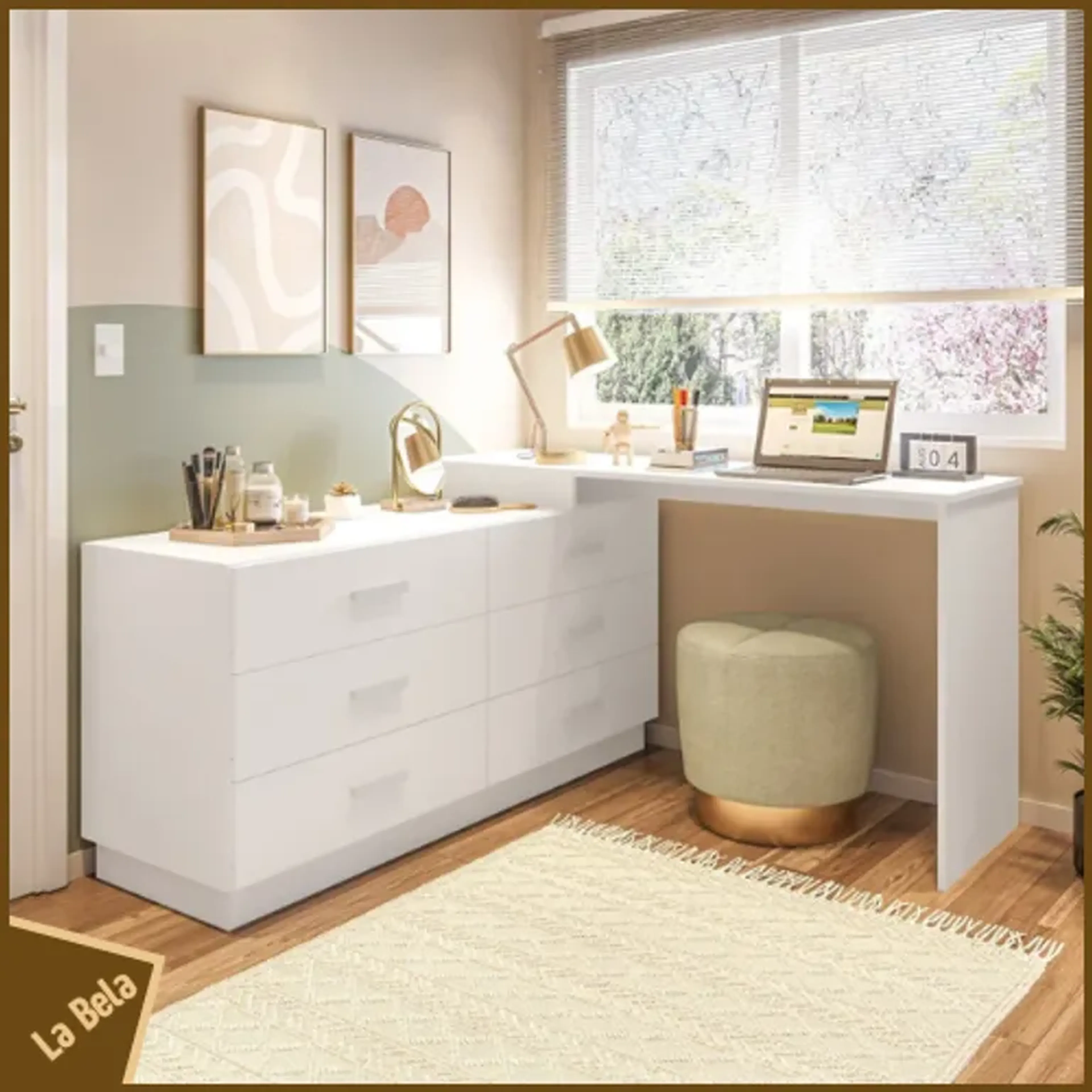 Escrivaninha + Cômoda 6 Gavetas 100% MDF imagem