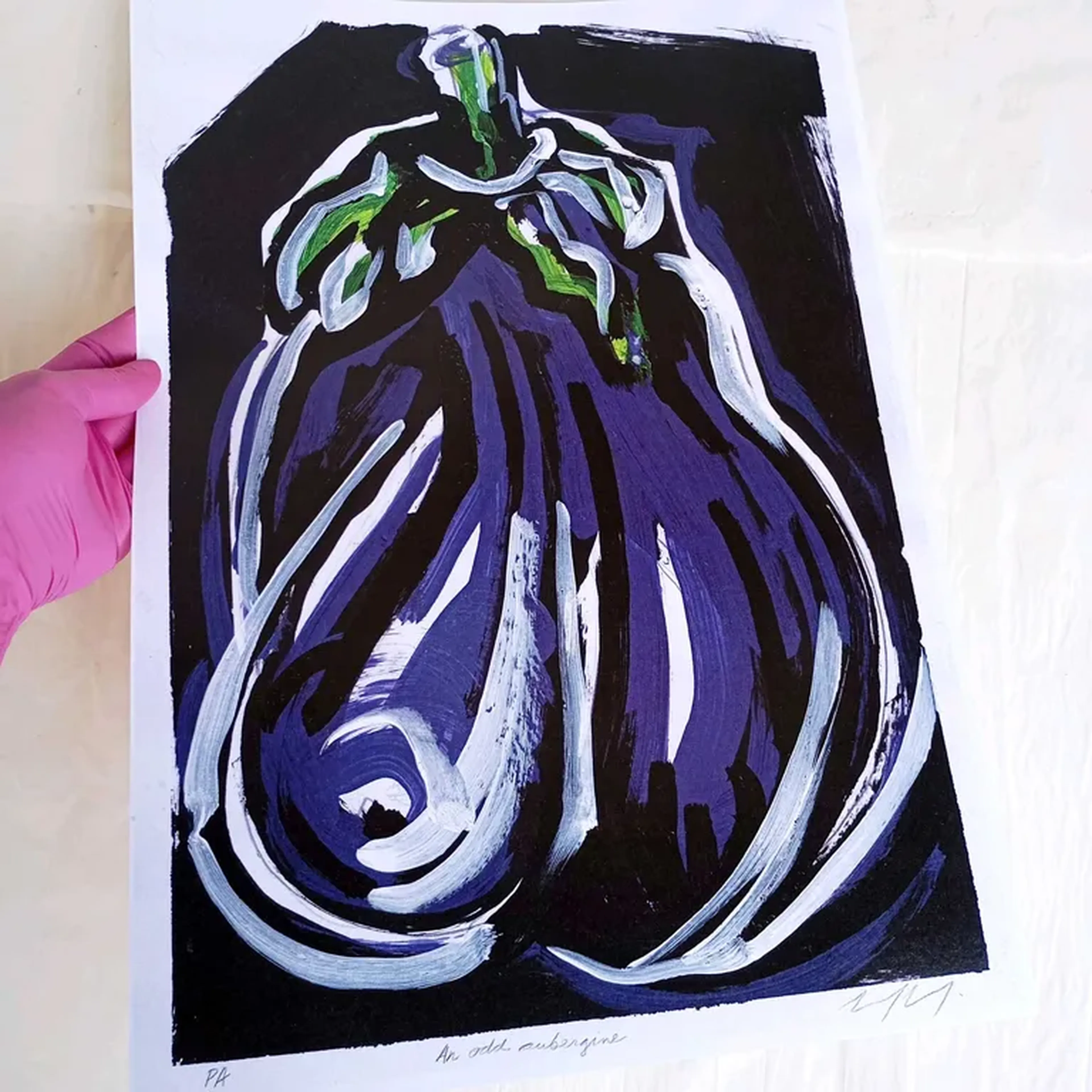 Para 5° C - An odd aubergine - 30 x 42 cm gravura assinada imagem