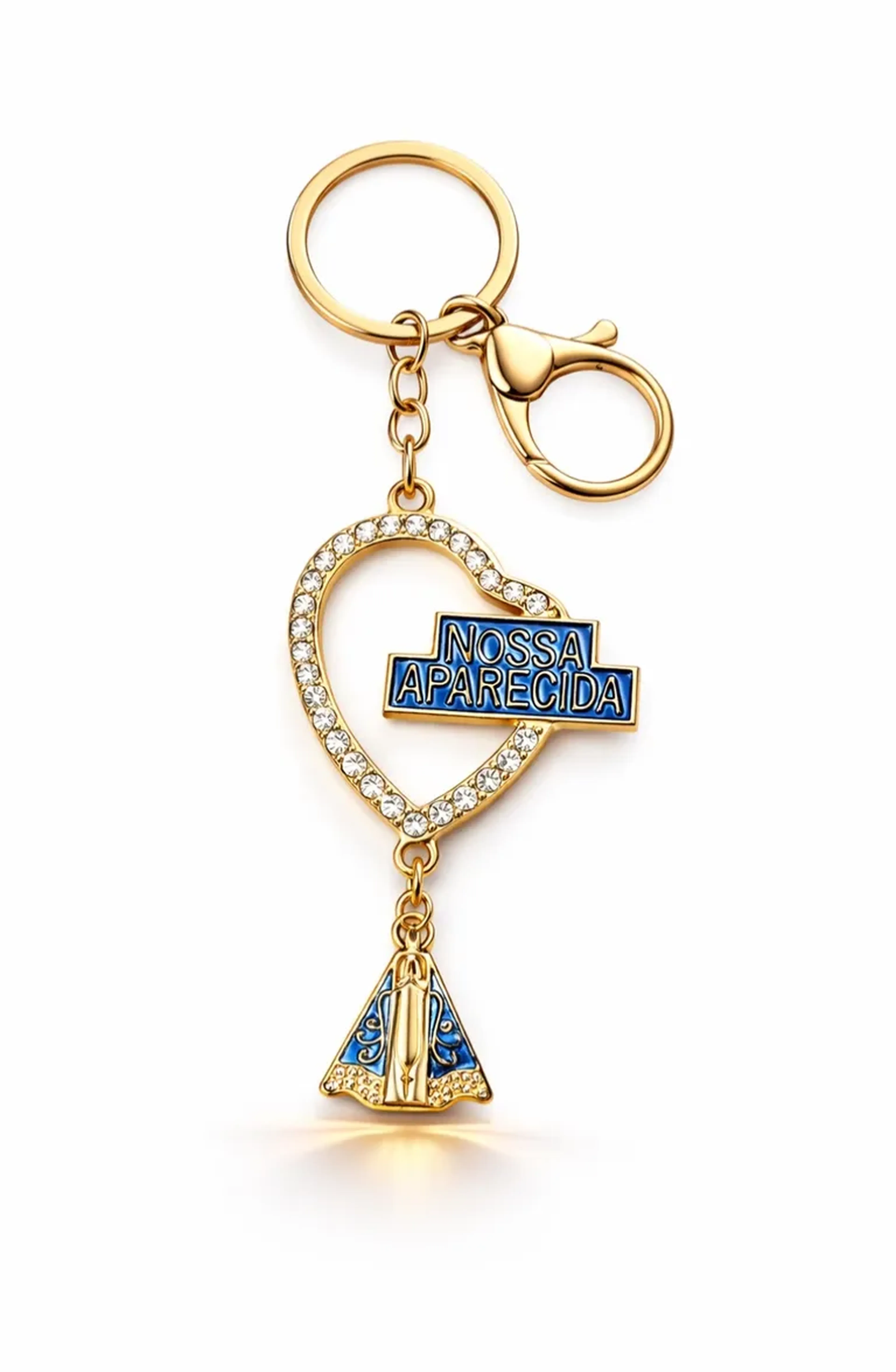 Chaveiro Nossa Senhora Aparecida Dourado com Coração e Strass imagem