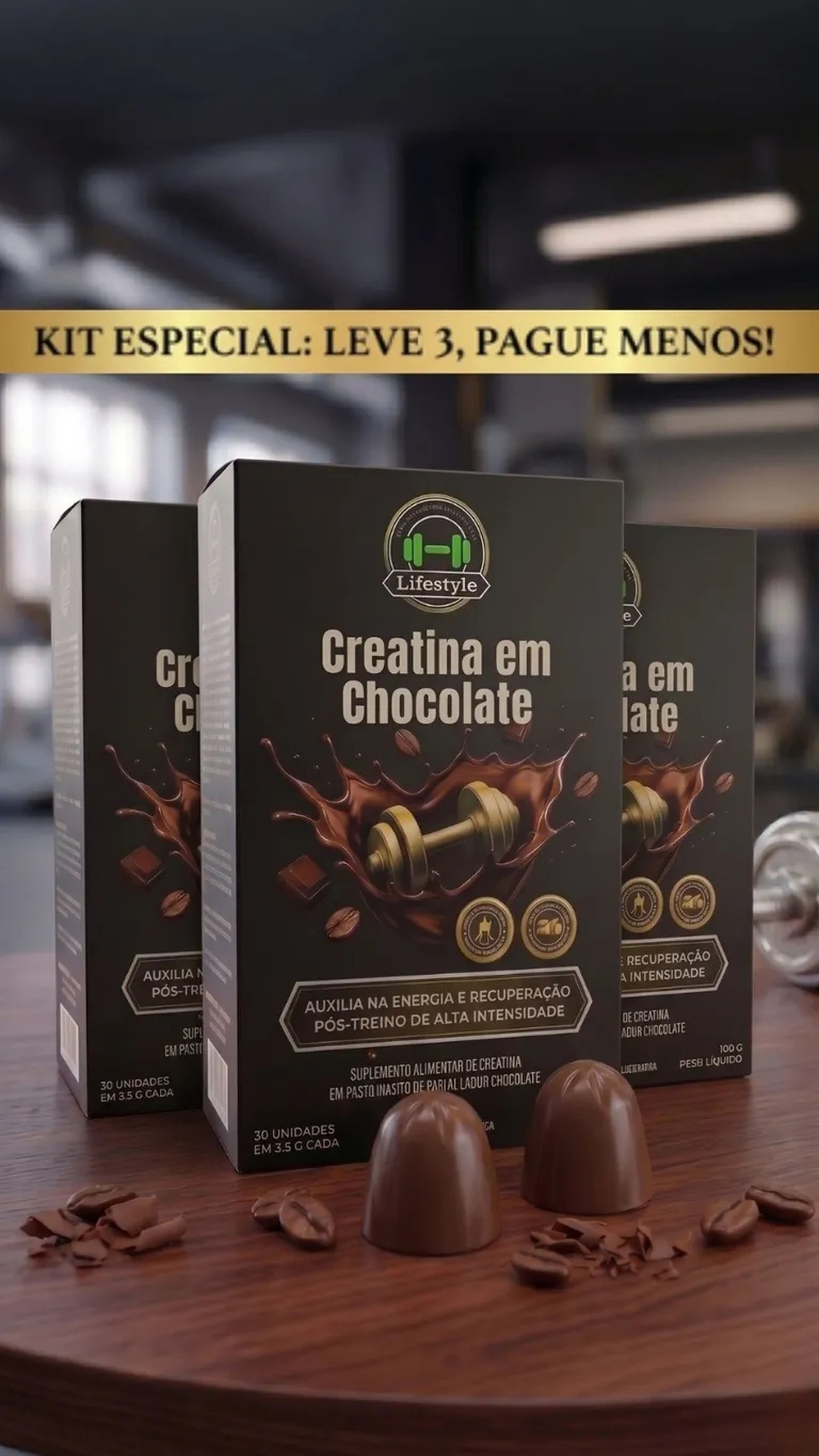 Kit 3 Caixas Creatina em Chocolate imagem