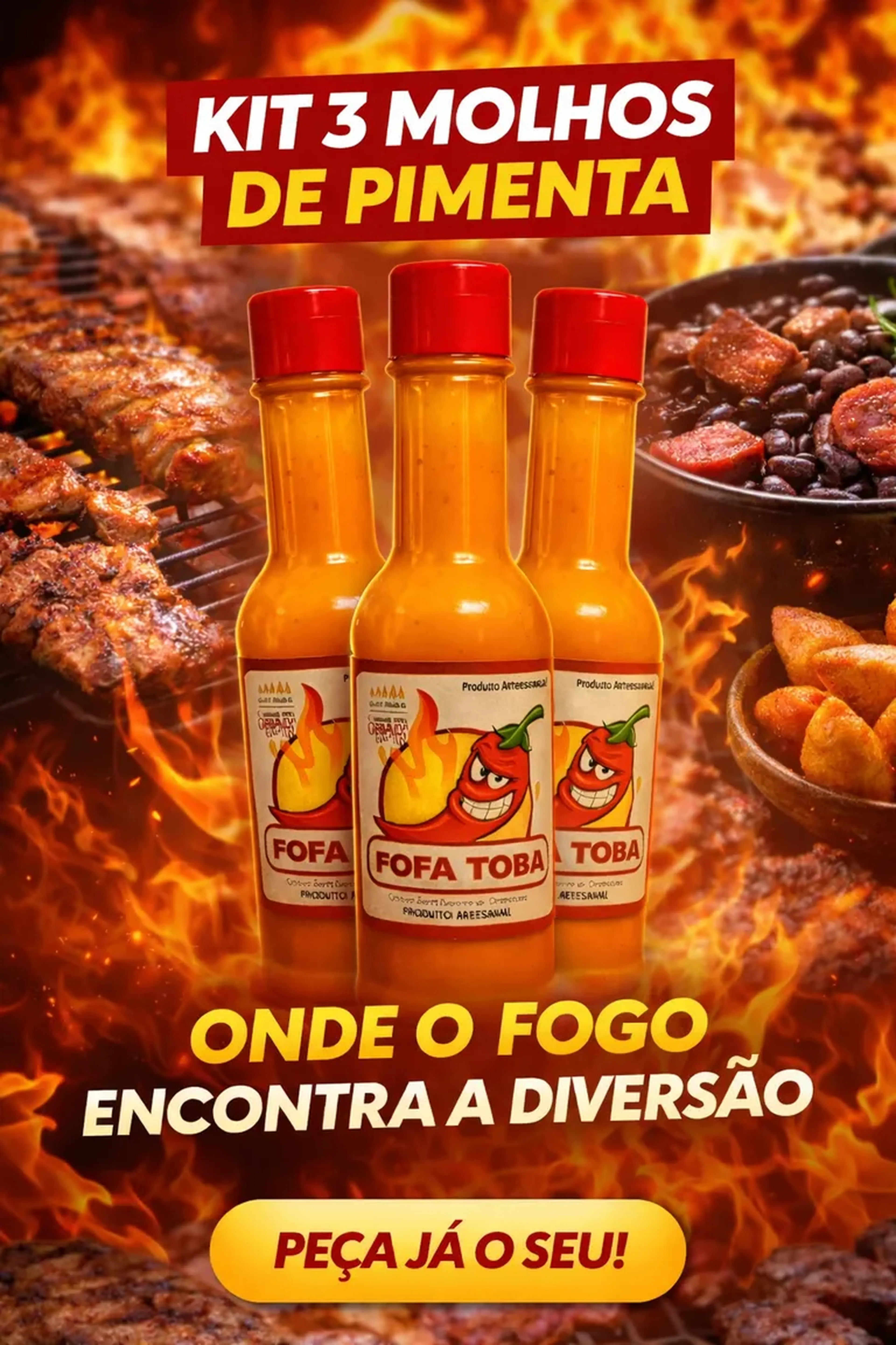 Kit 3 Molhos de Pimenta da Roça Fófa Tóba imagem