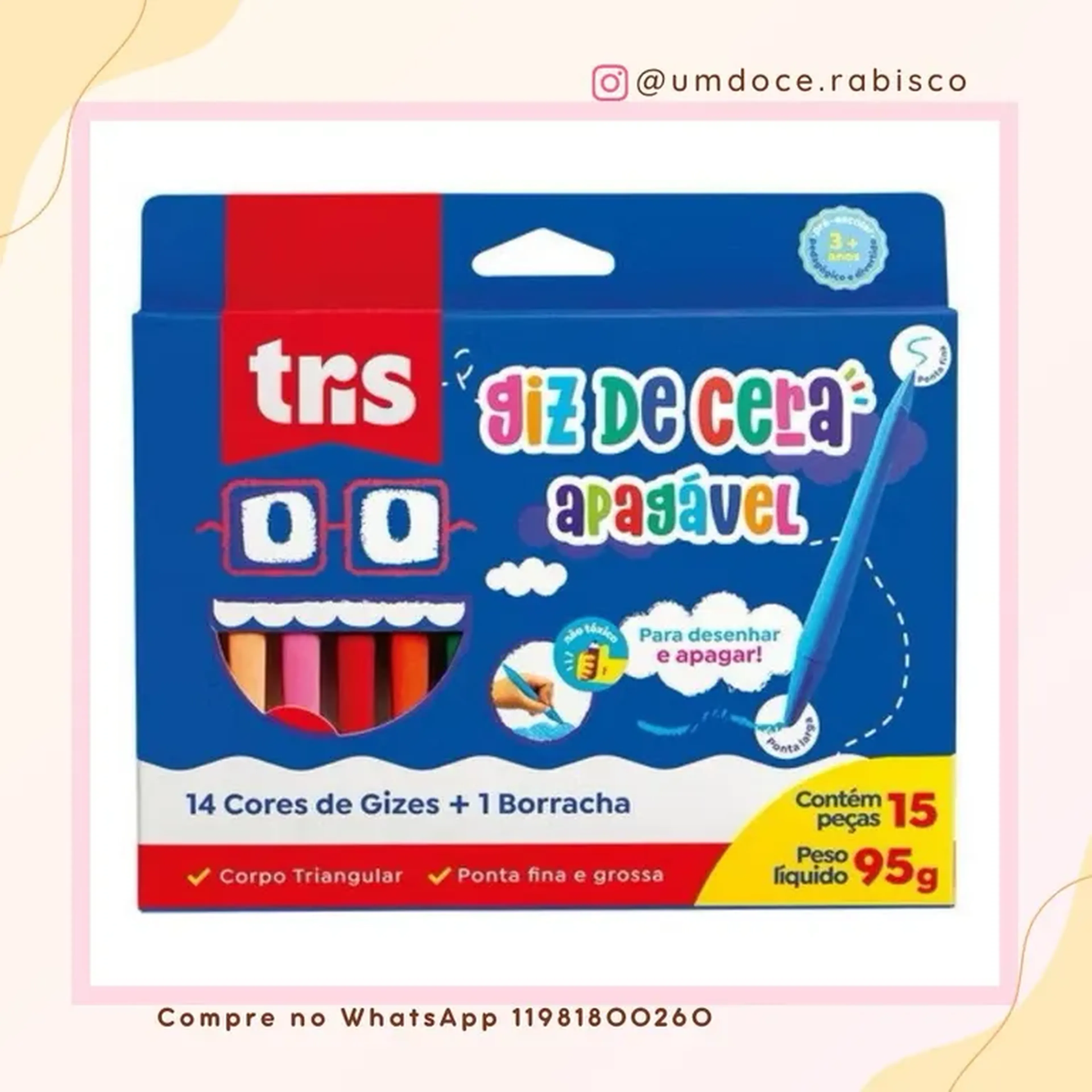 Giz Apagável – 12 Cores Regulares + 2 Cores Metálicas + Borracha imagem