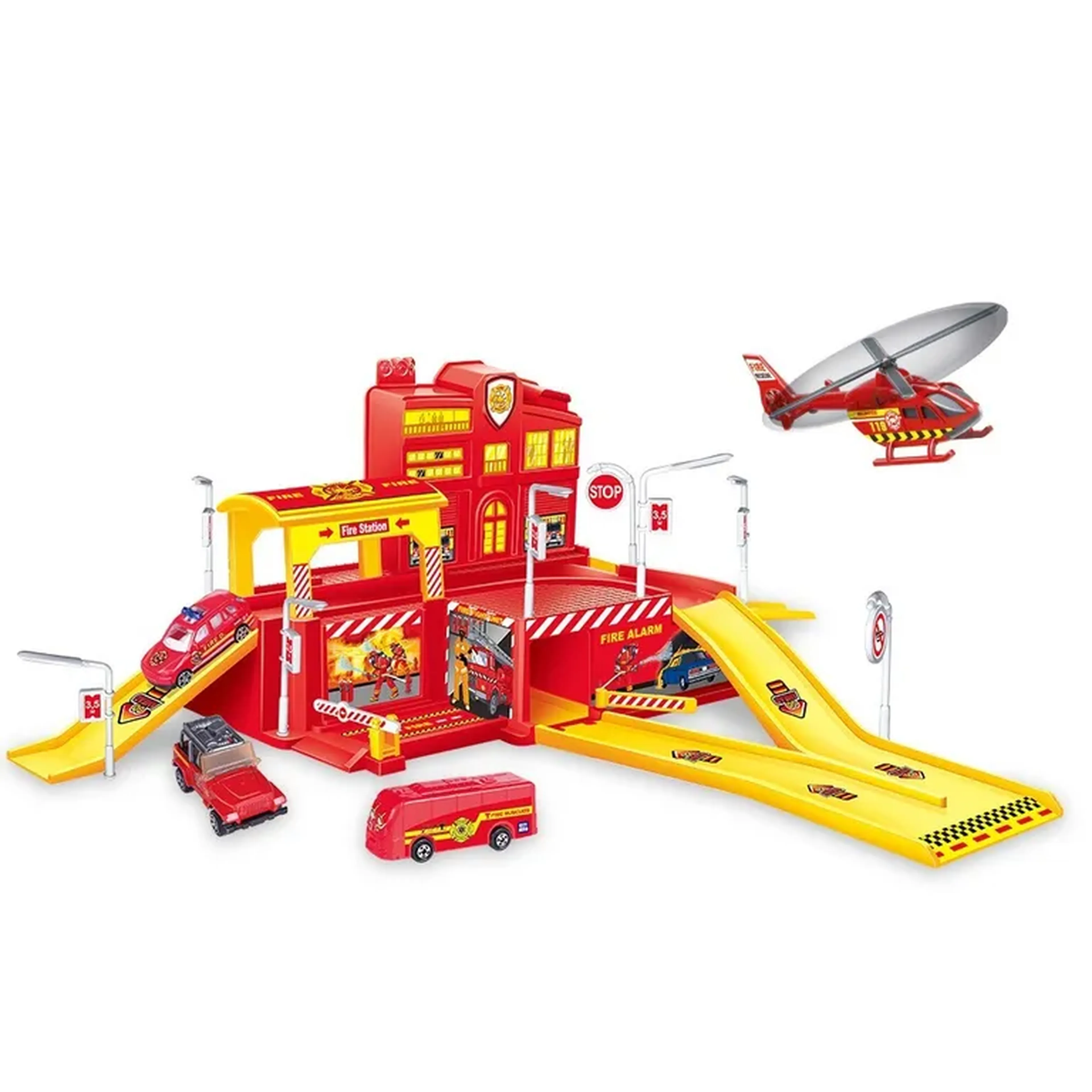 Estação De Bombeiro Com 24 Peças Com Helicóptero E Carros 7139 imagem