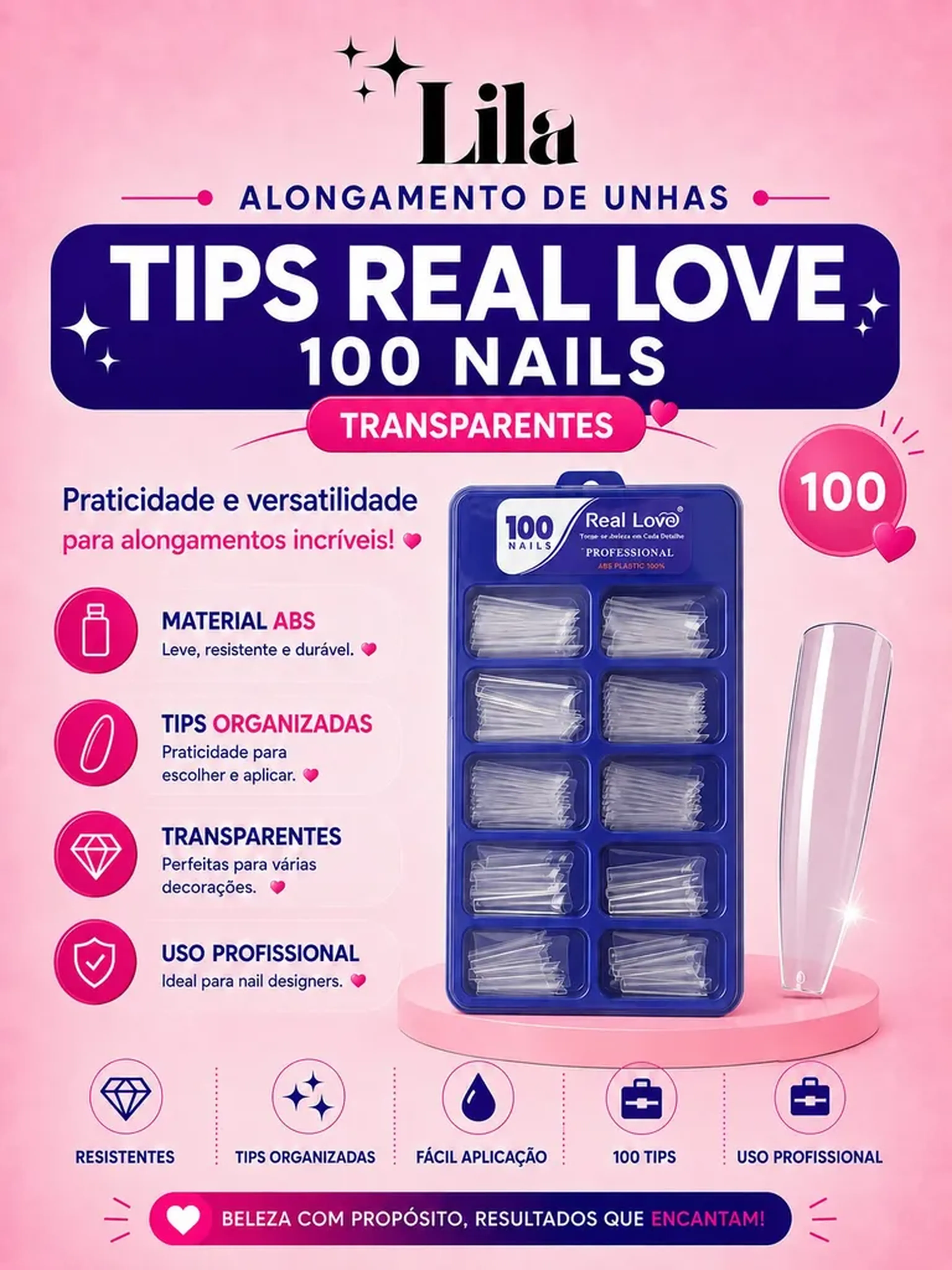 Tips Real Love - 100 Nails Transparente para Alongamento imagem