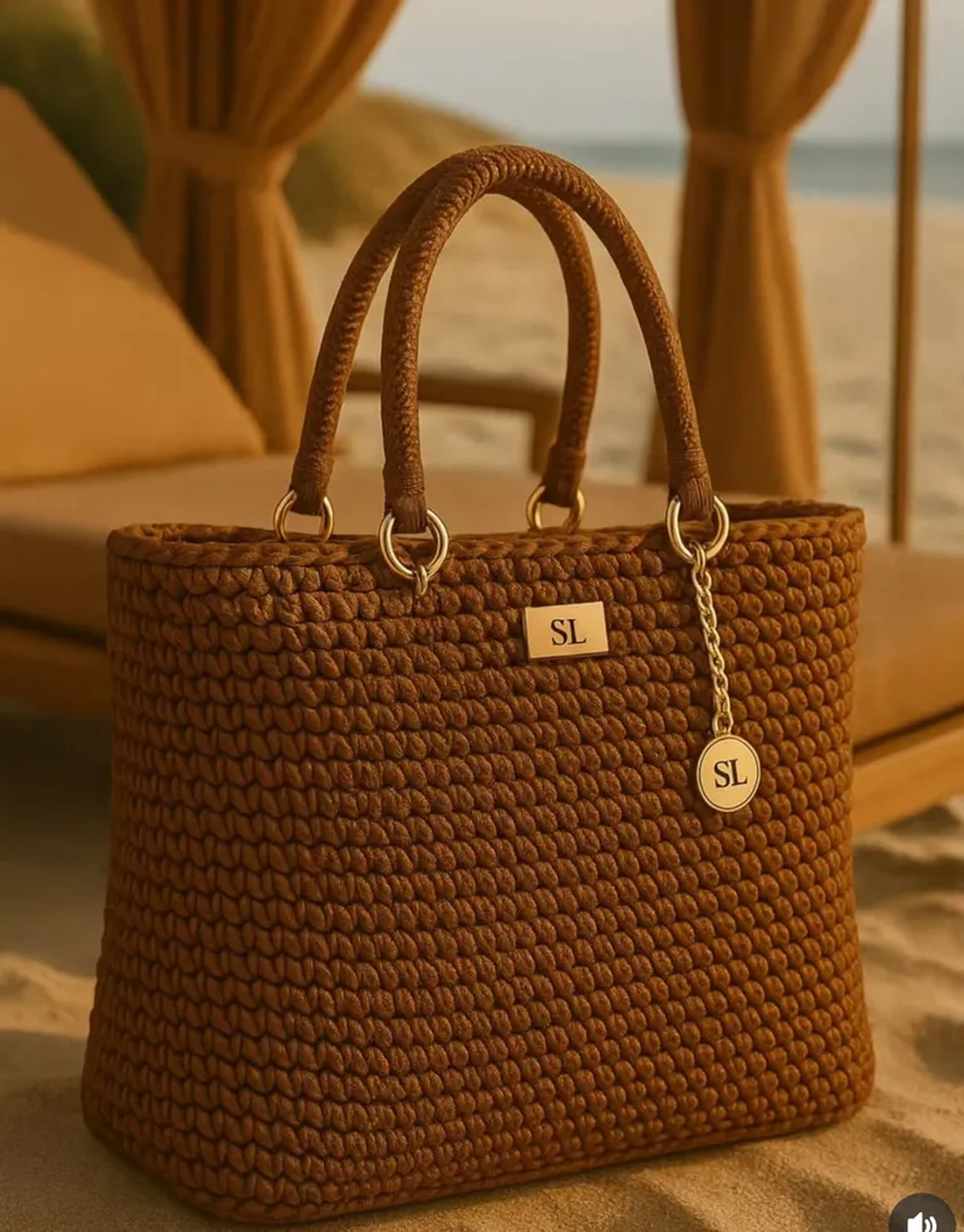 Duna di Mare Marrom Caramelo - Bolsa de Praia Luxo Artesanal imagem