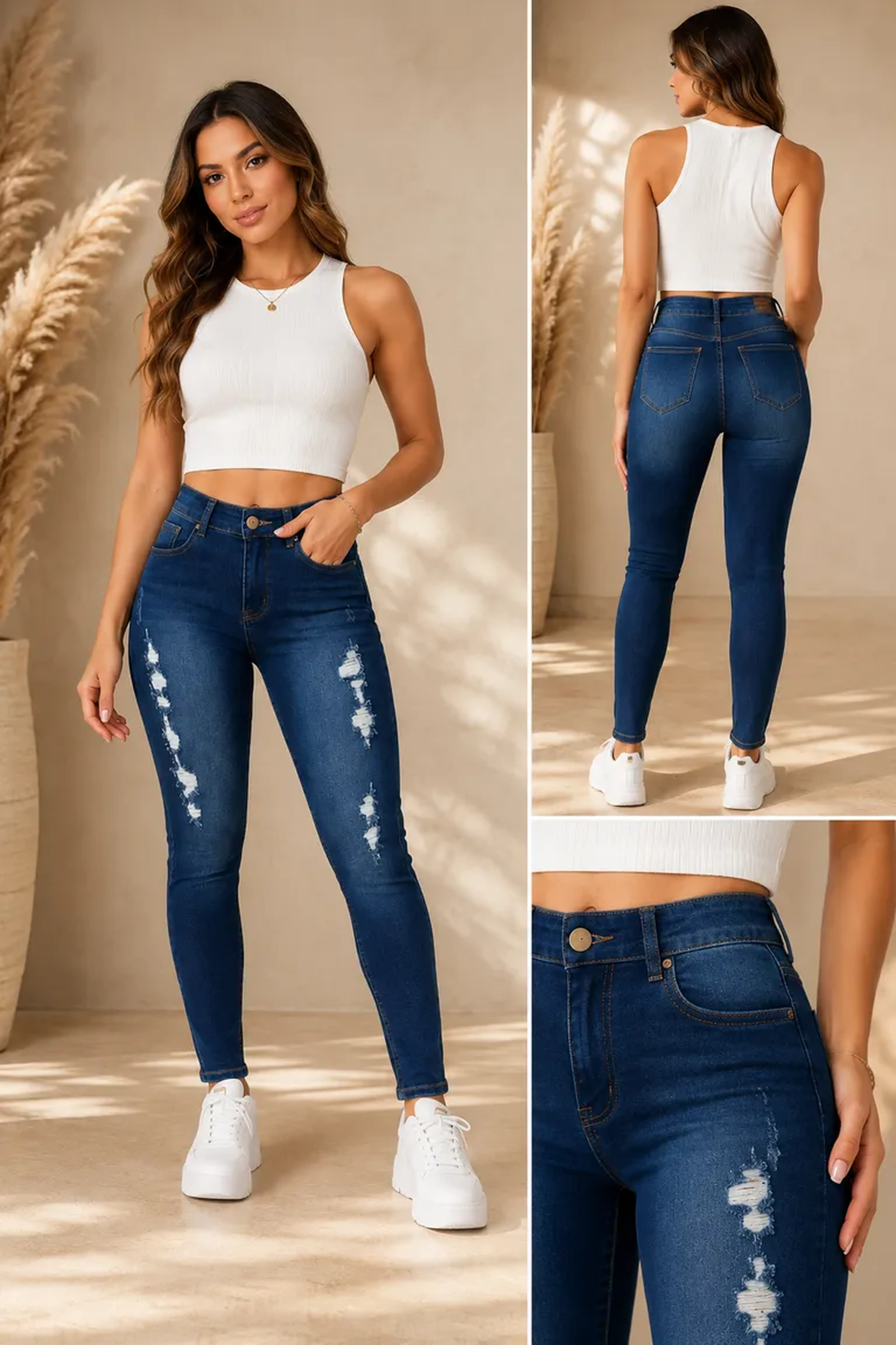 Calça Jeans Skinny Destroyed - Azul Marinho imagem