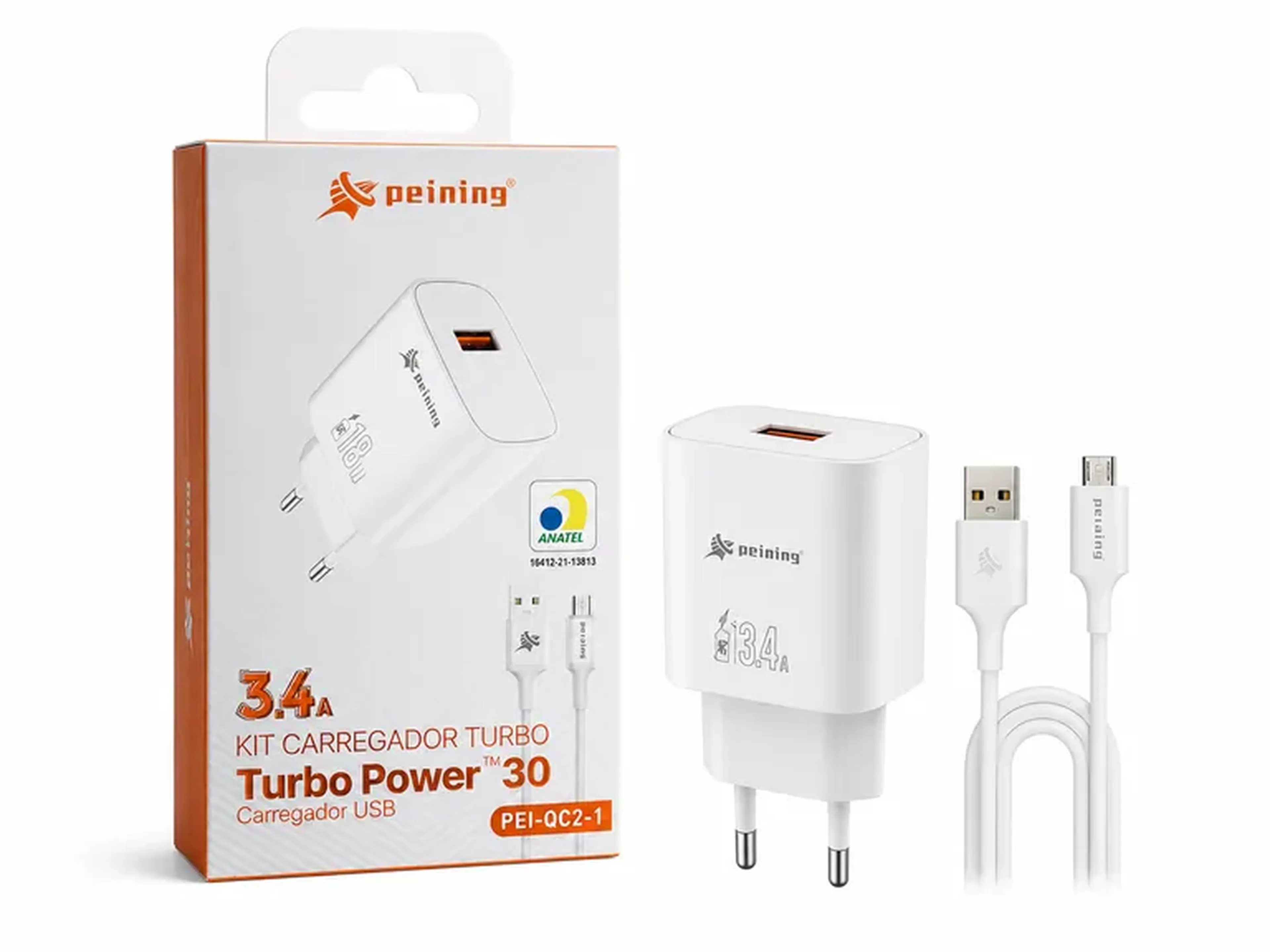 Kit Carregador Turbo Peining Turbo Power 30 – 3.4A com Cabo USB imagem