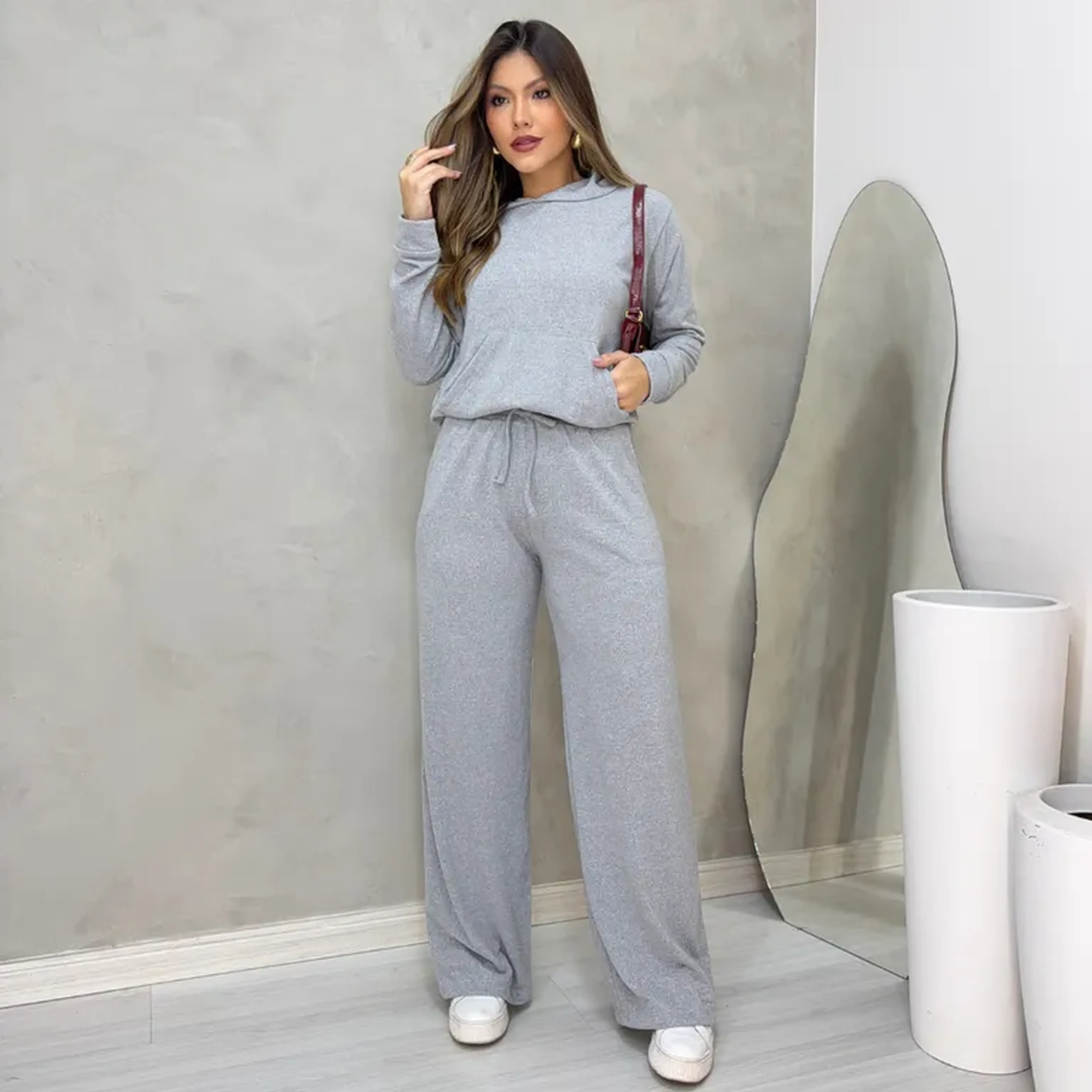 Conjunto Cinza Bolso Canguru Lanzinha imagem