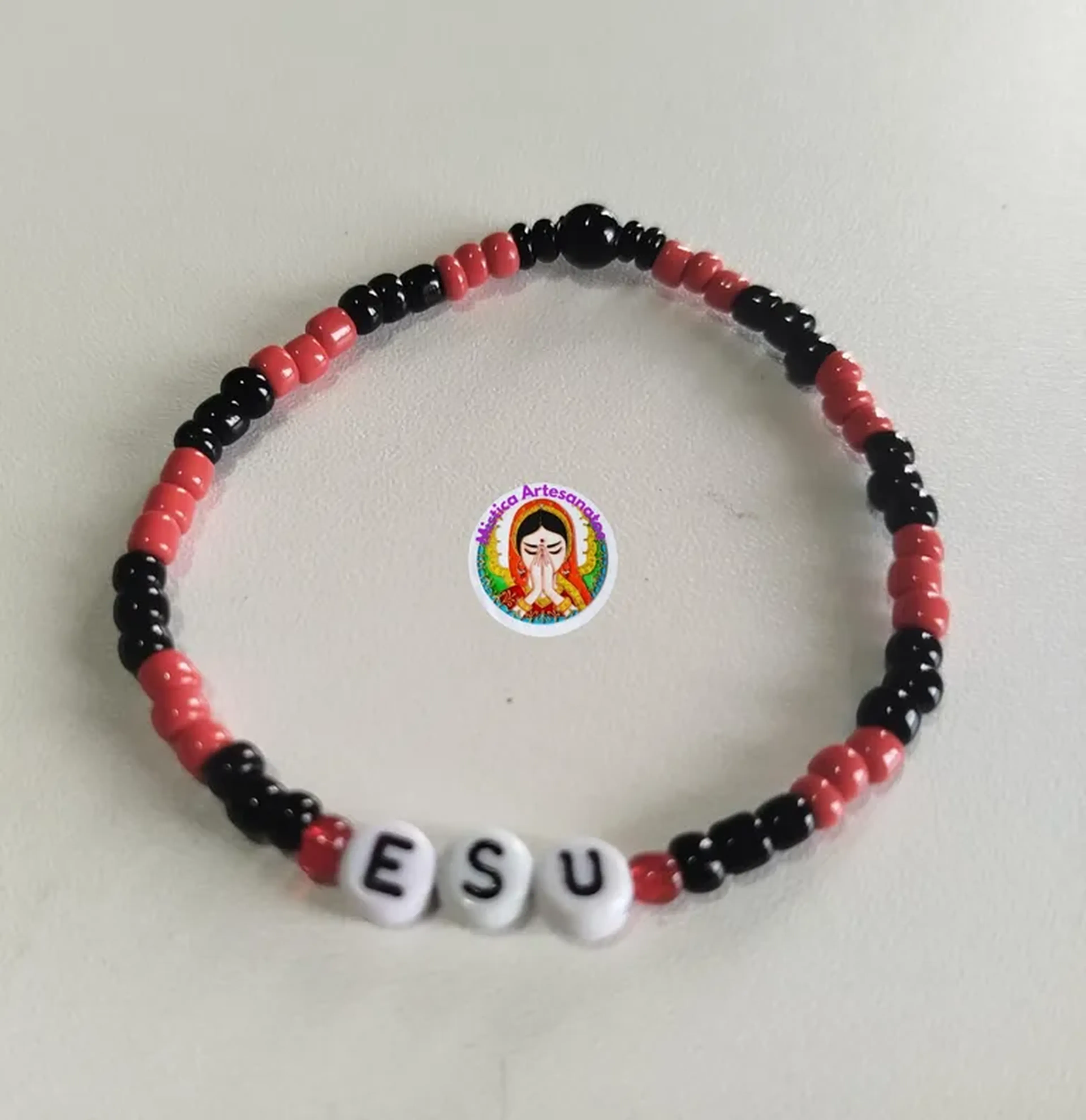Pulseira de Proteção Esú - Com Nome - Preto e Vermelho imagem