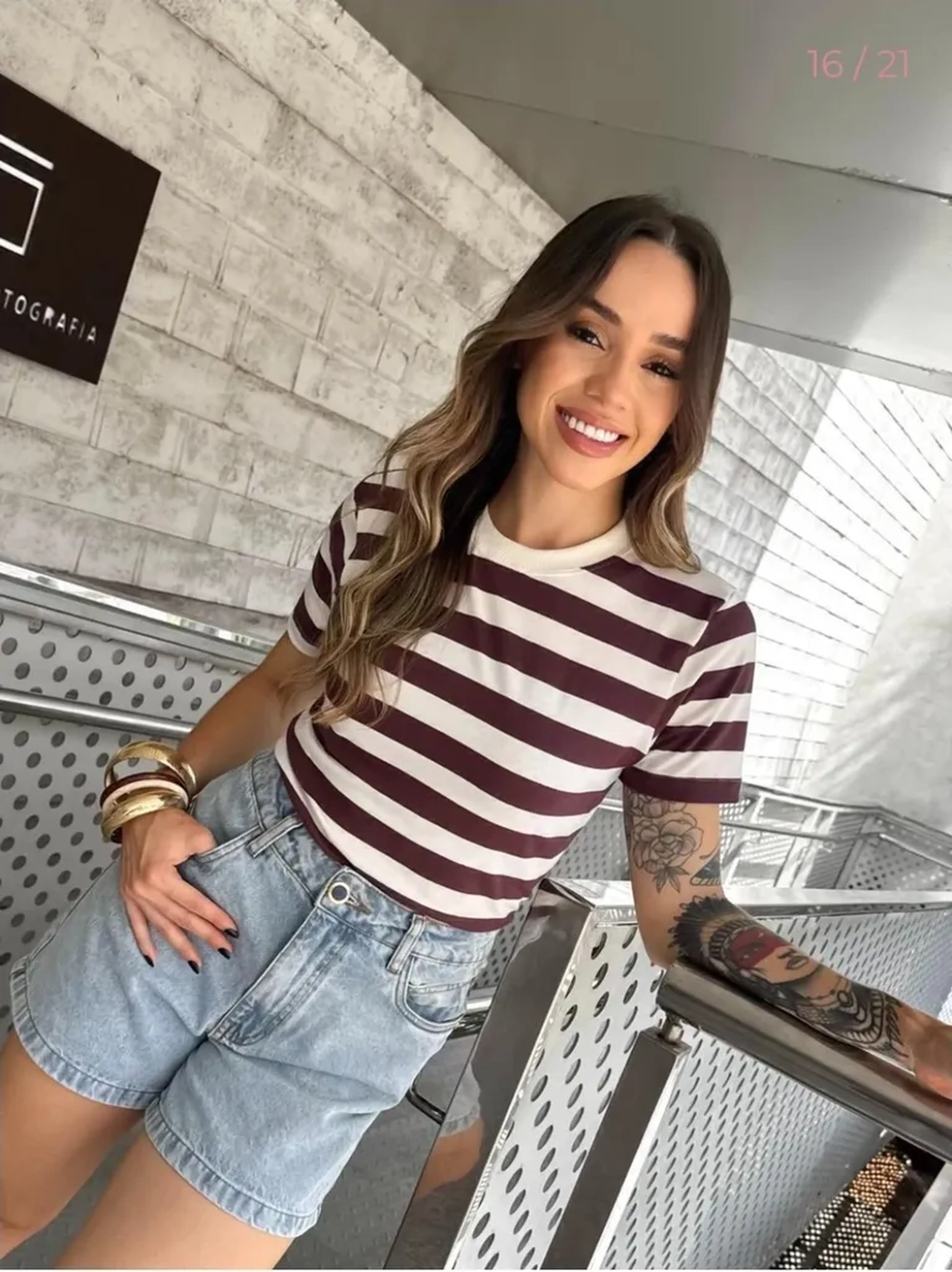 T-shirt Listra Grossa Cotton Penteado imagem