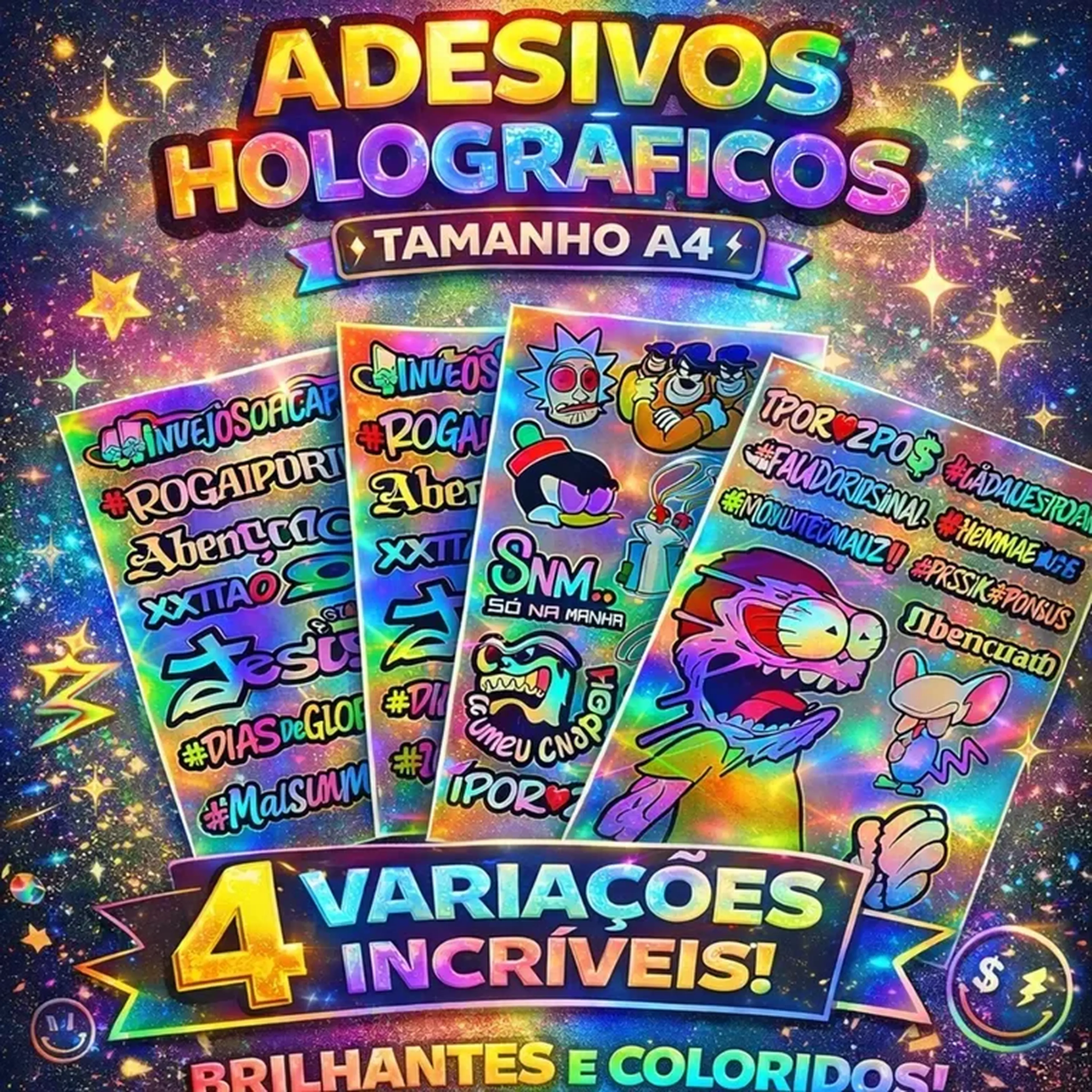 Adesivo Holográfico 'Fruta-cor' Tipo Cartela 30x20cm Colante imagem