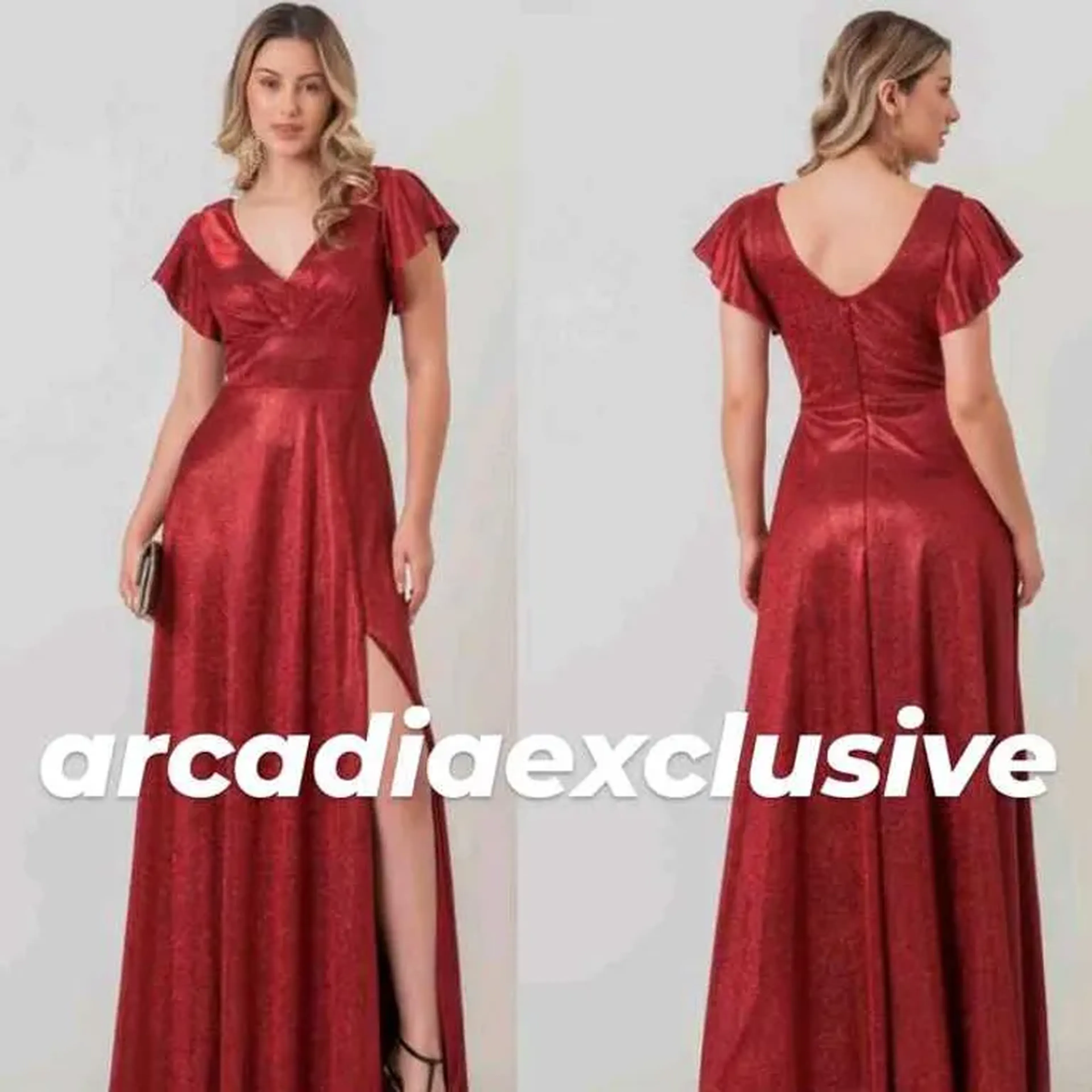 Verm 2) Longo brilho lurex , manguinha .42 44 imagem