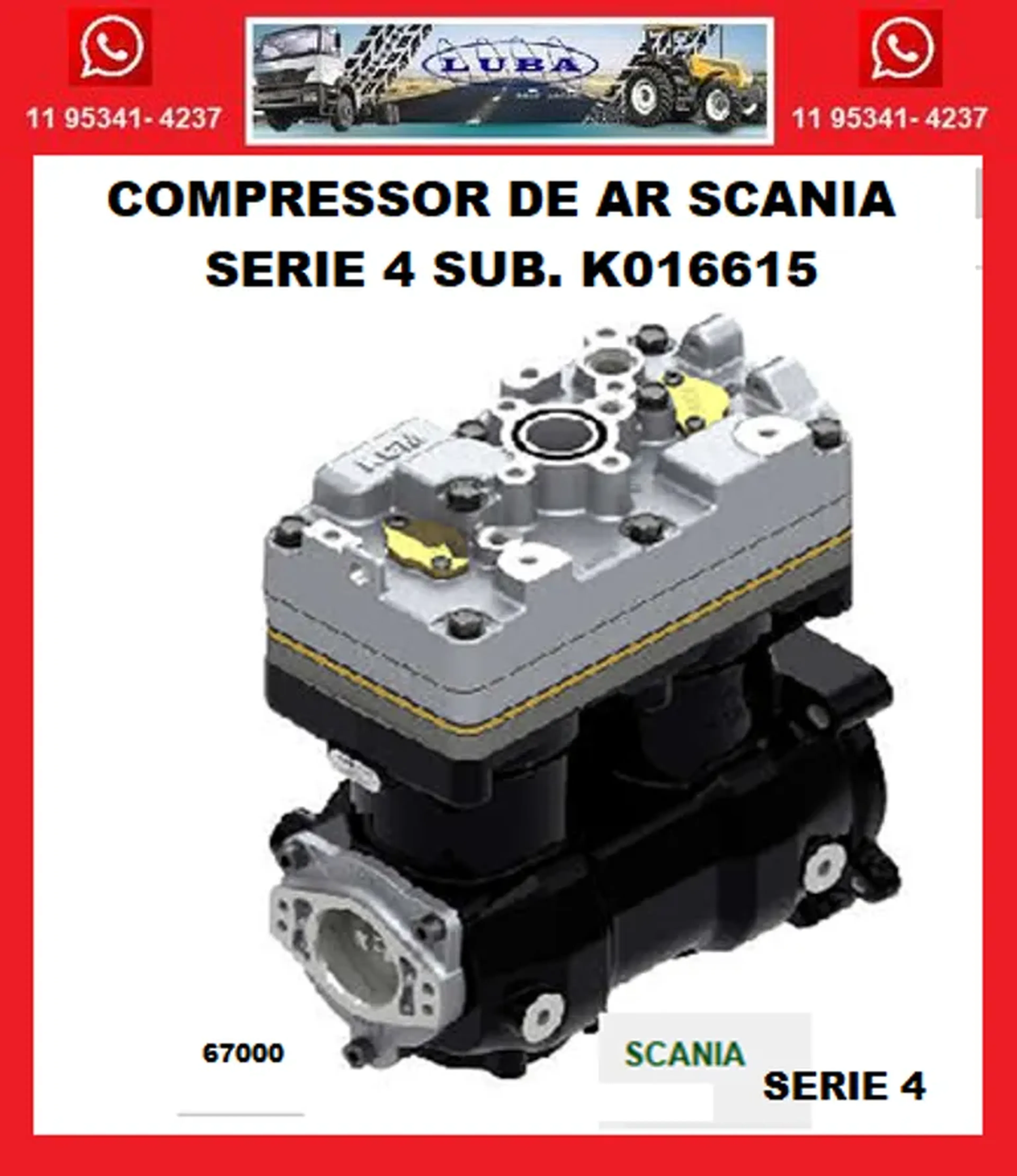 COMPRESSOR DE AR SCANIA SERIE 4 SUB. K016615 imagem