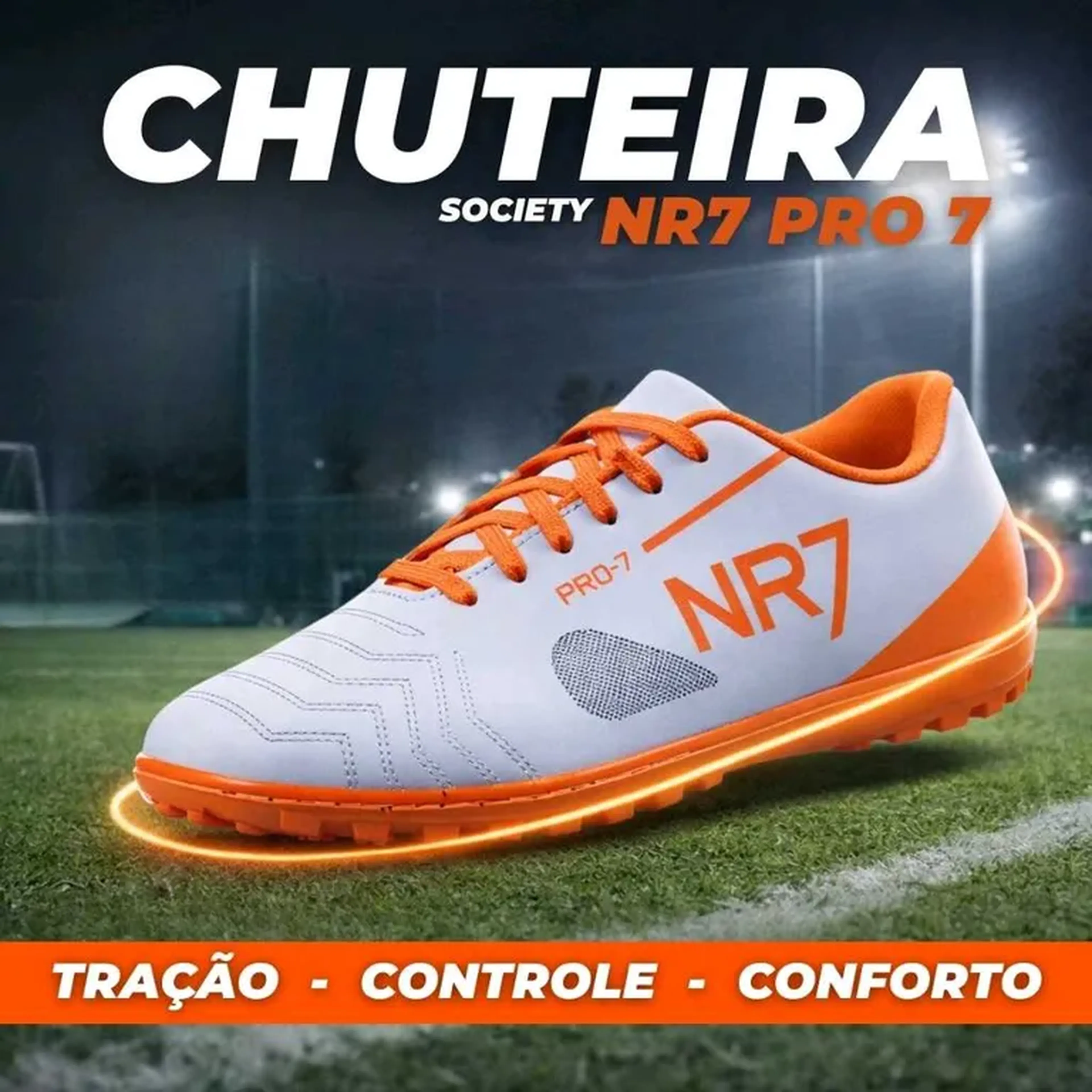 SOCIETY | Chuteira NR7 PRO7 - Branco Laranja imagem