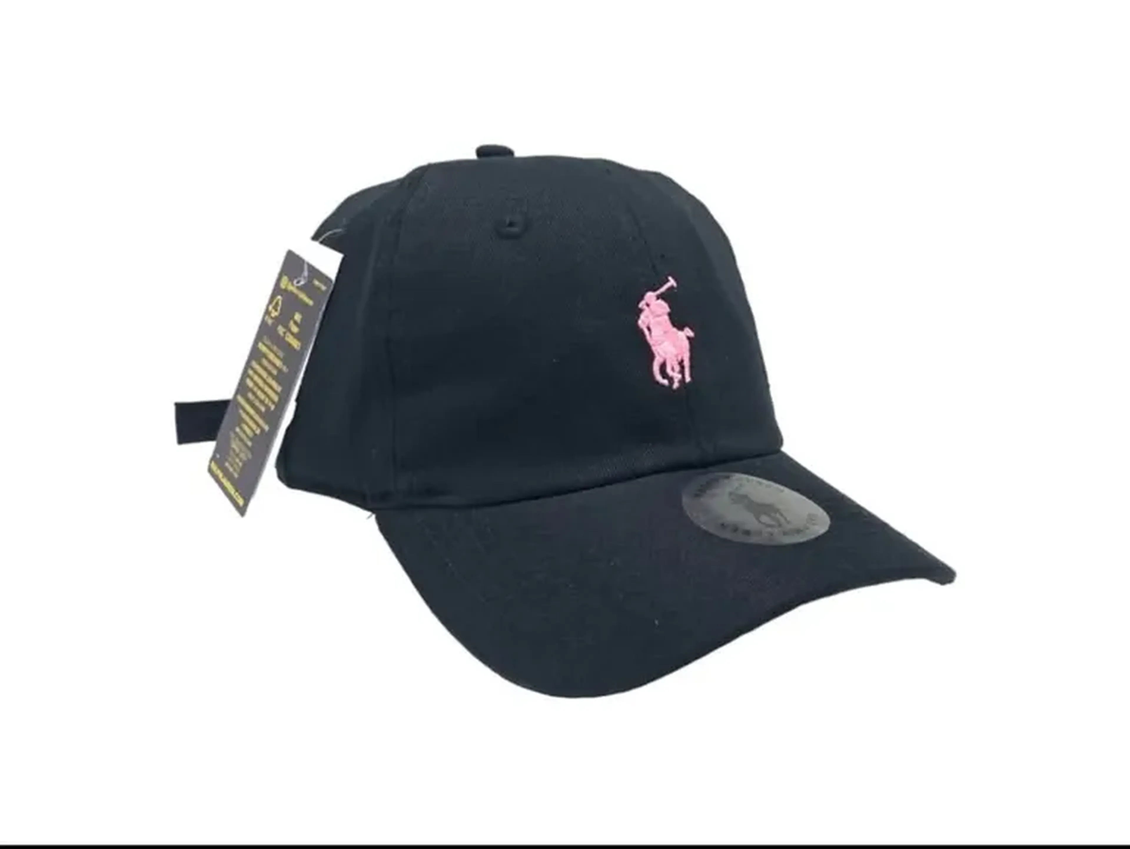 Boné Polo Preto Logo Rosa imagem
