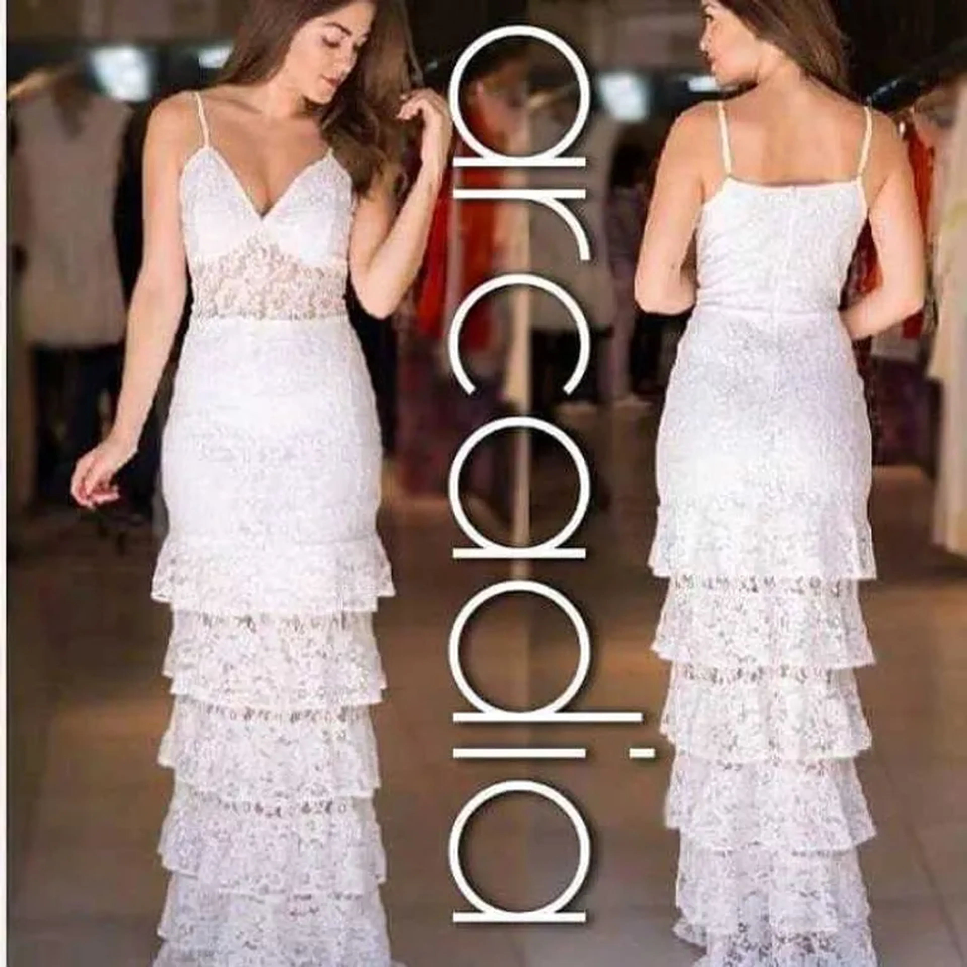 Bra 4)Longo renda saia camadas imagem
