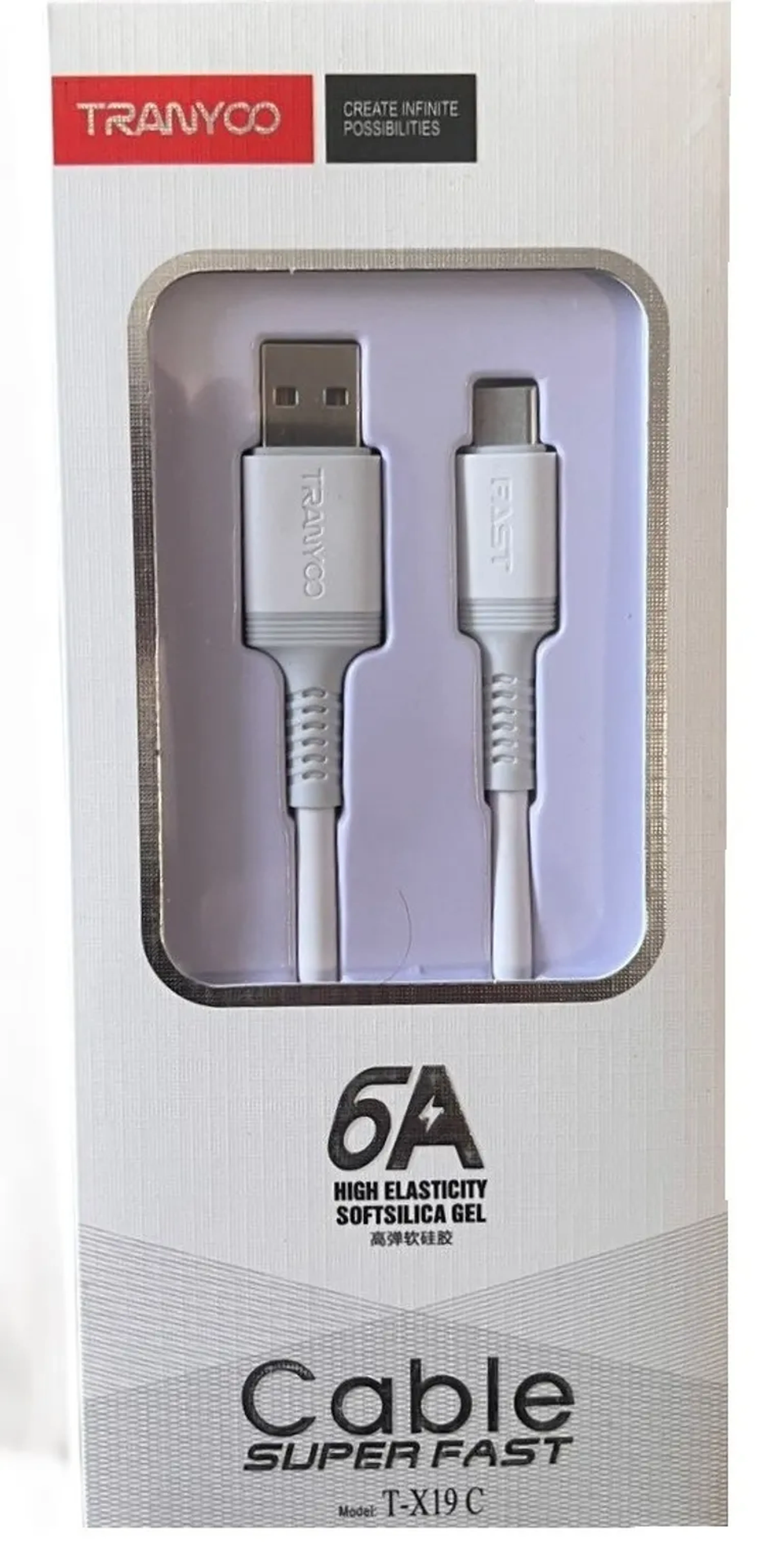 CABO 1M REFORÇADO TIPO C 6A BRANCO - TX19C imagem