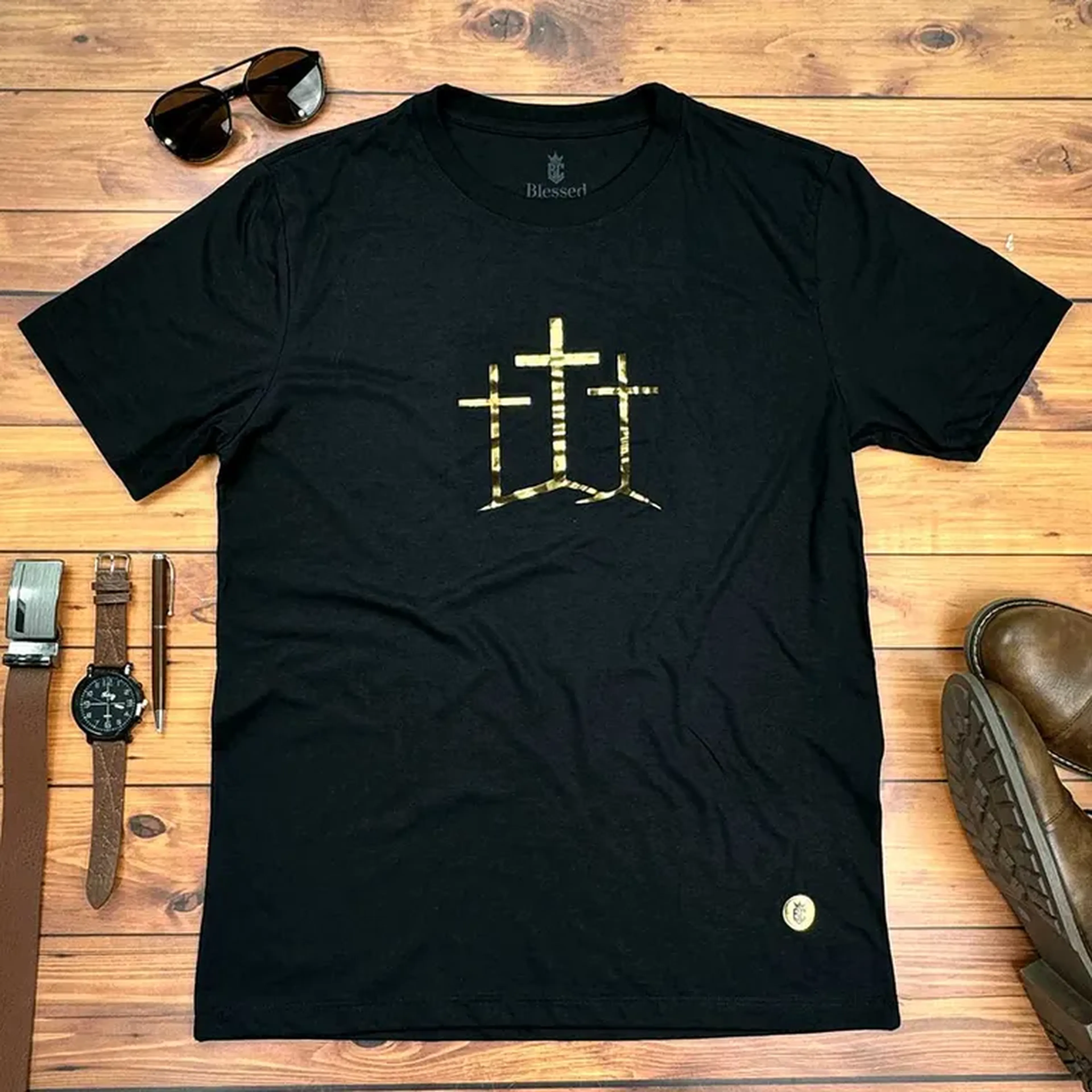 Camiseta Masculina Preta Calvário imagem