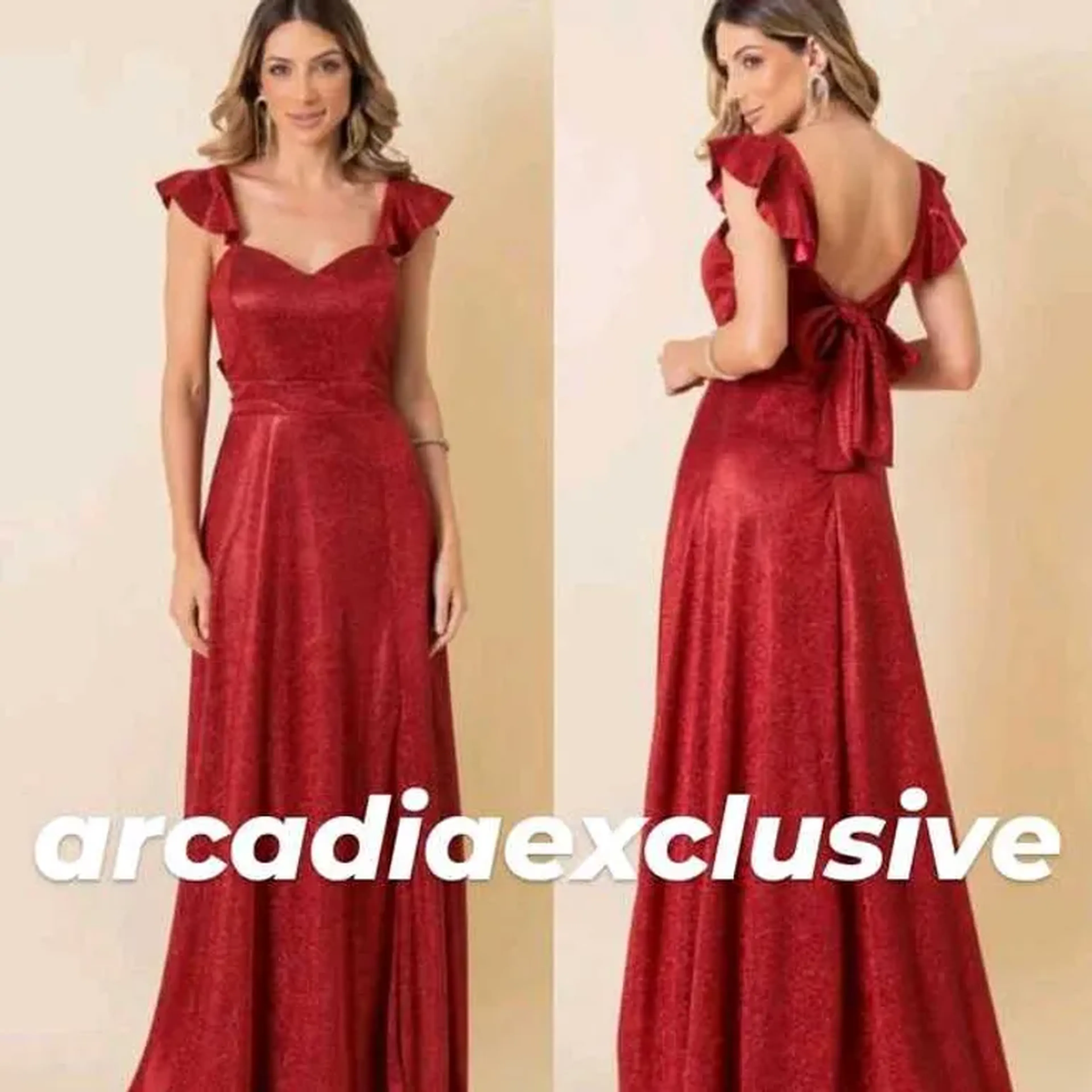 Verm11) Longo brilho lurex alça babado P imagem