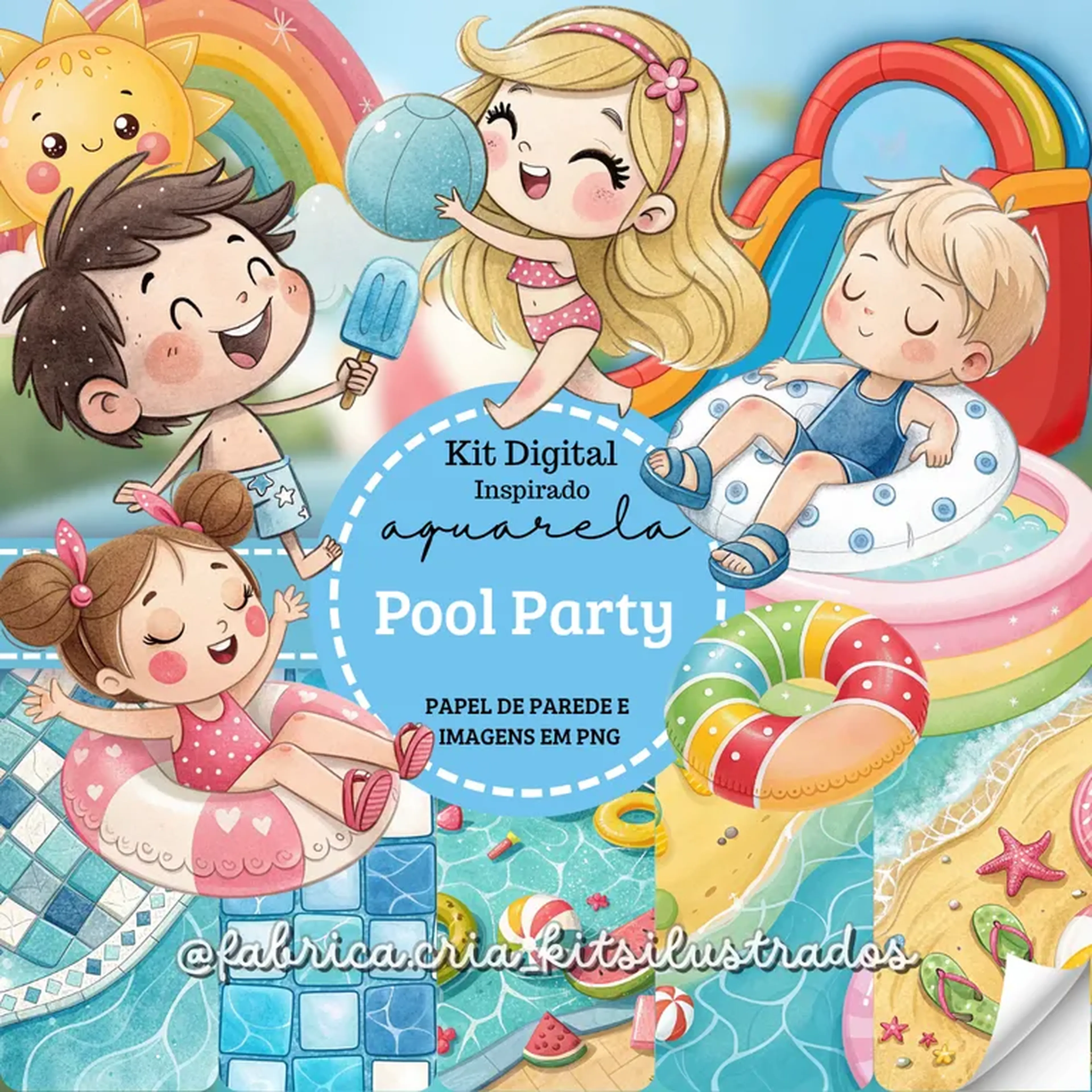 Kit Digital Aquarela Inspirado Pool Party imagem