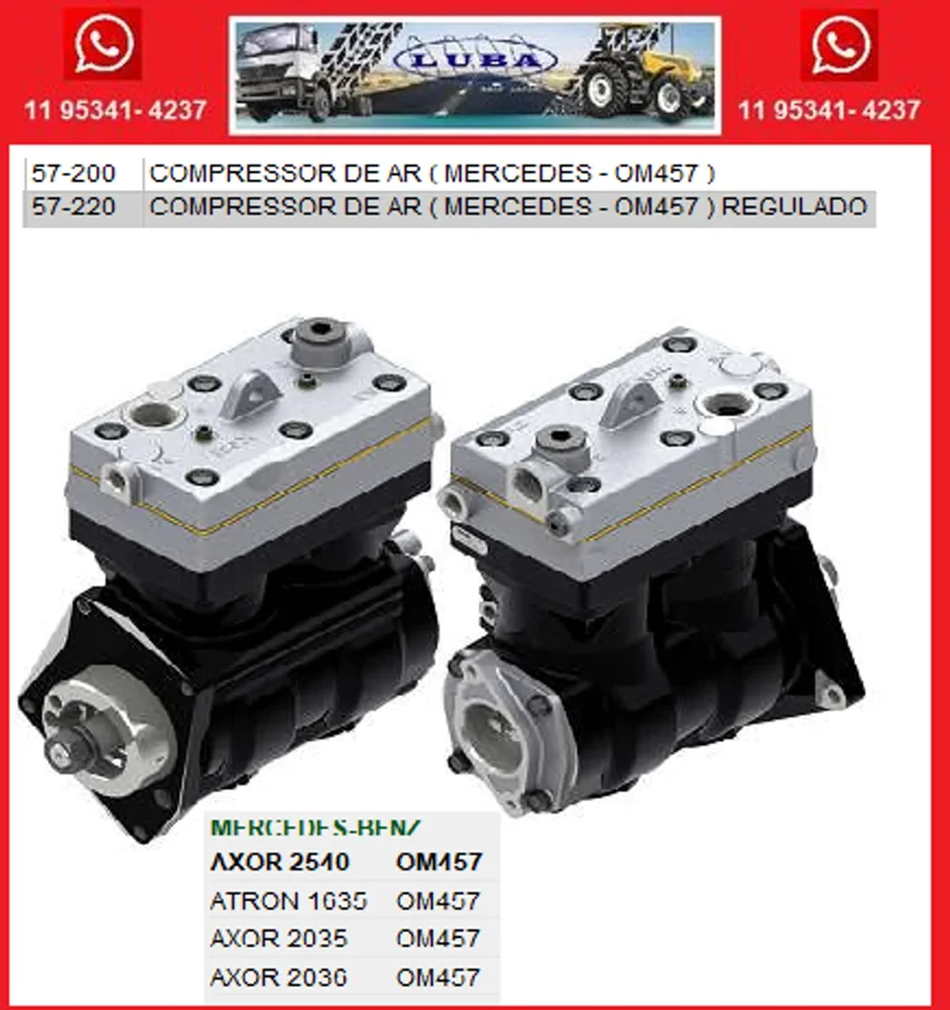COMPRESSOR DE AR MERCEDES BENS OM457 REGULADO imagem