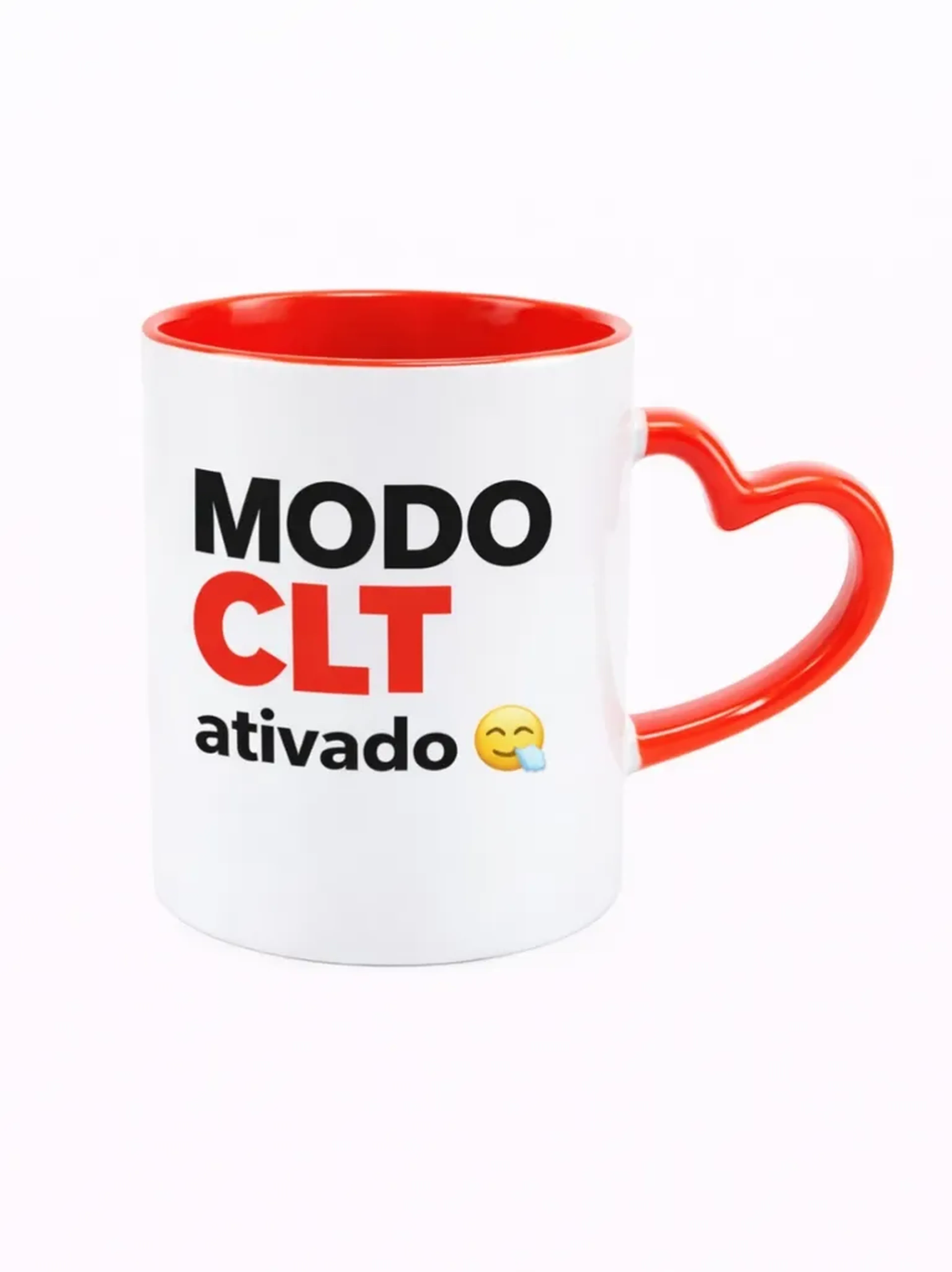 Caneca de Porcelana com Alça de Coração e Interior Azul imagem