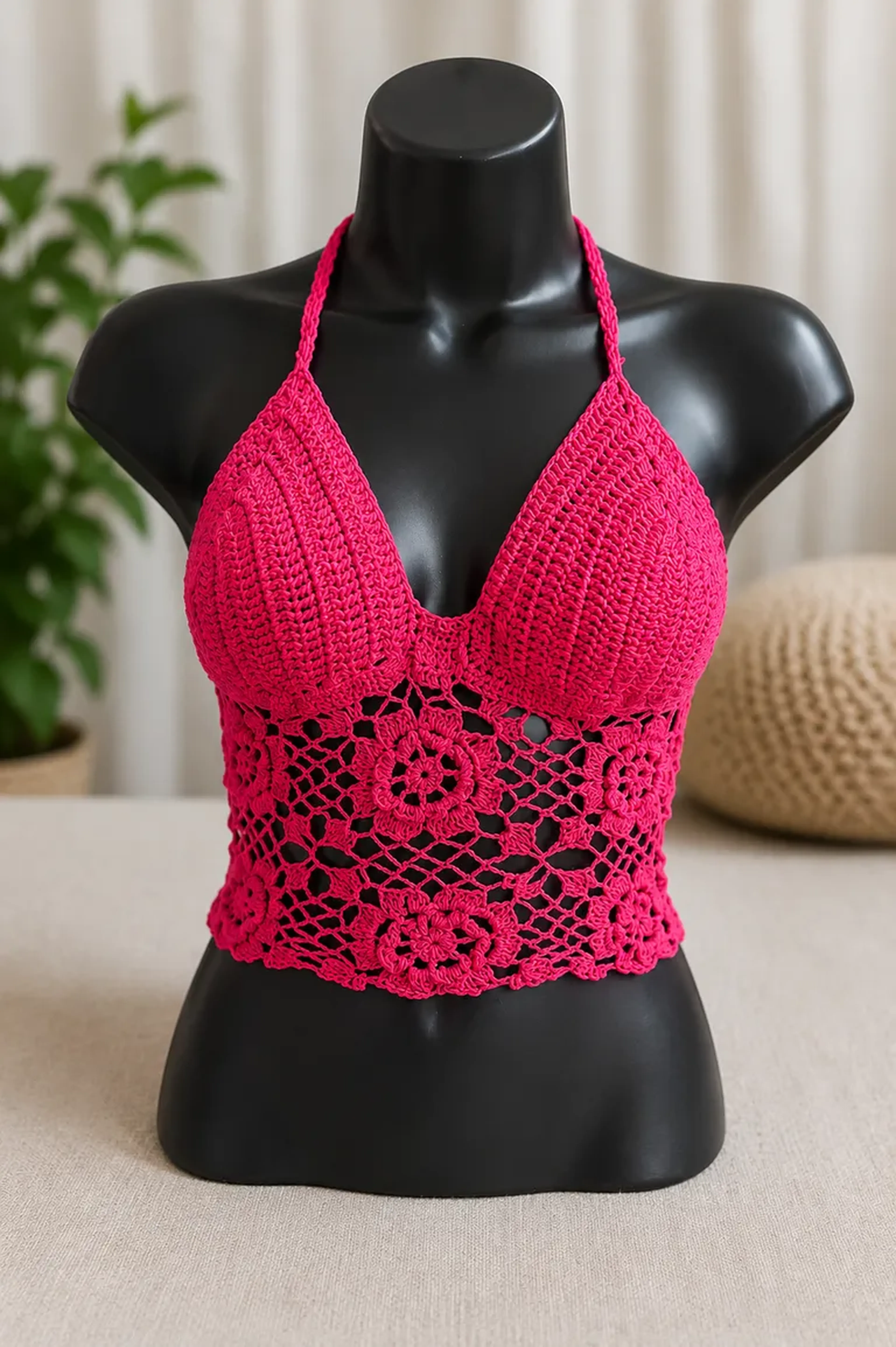 Top Crochê Artesanal Rosa Pink imagem