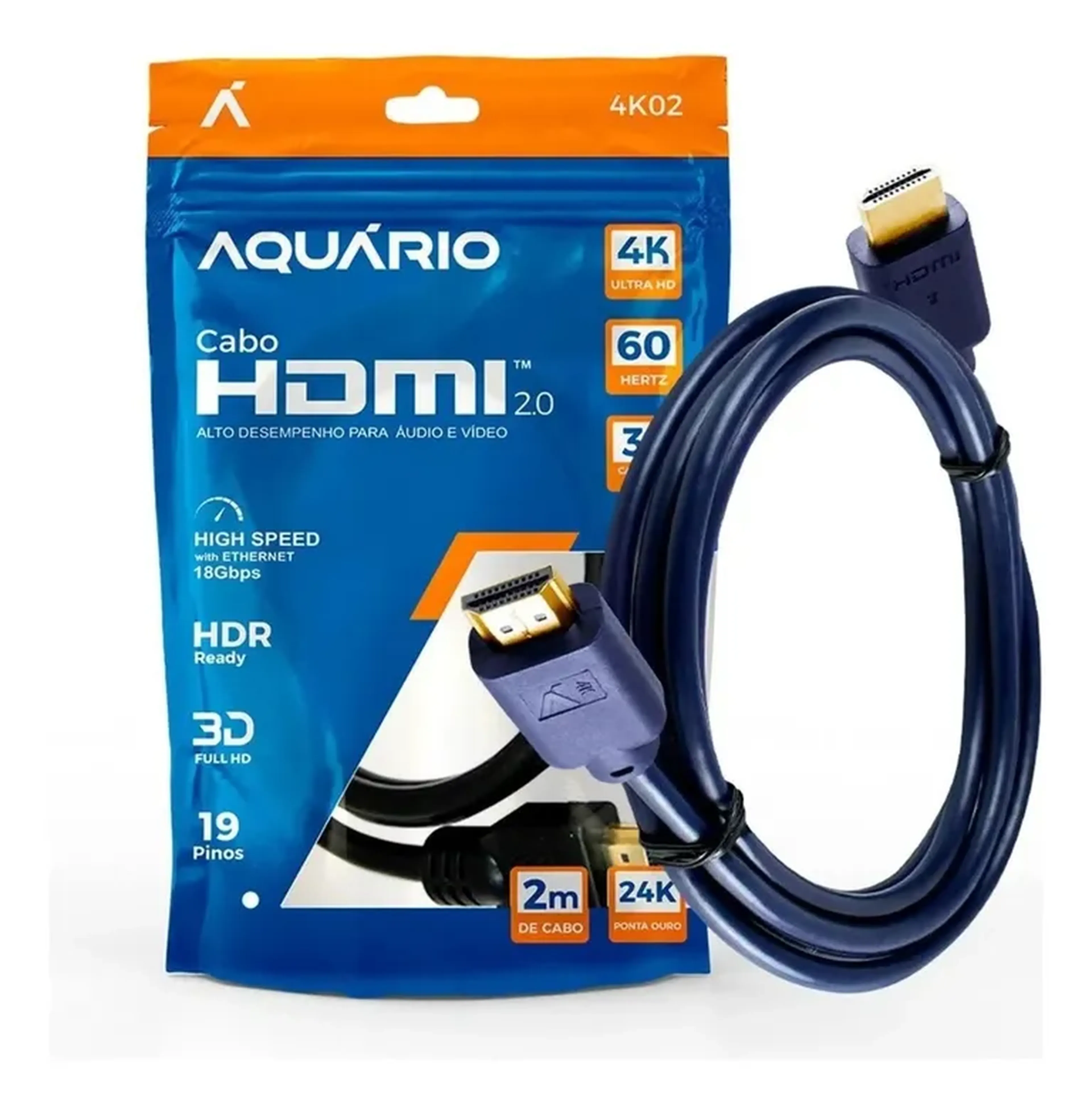 Cabo Hdmi 2.0 4k 3d Ultra hd 60hz 19 Pinos Chip 2 Metros imagem