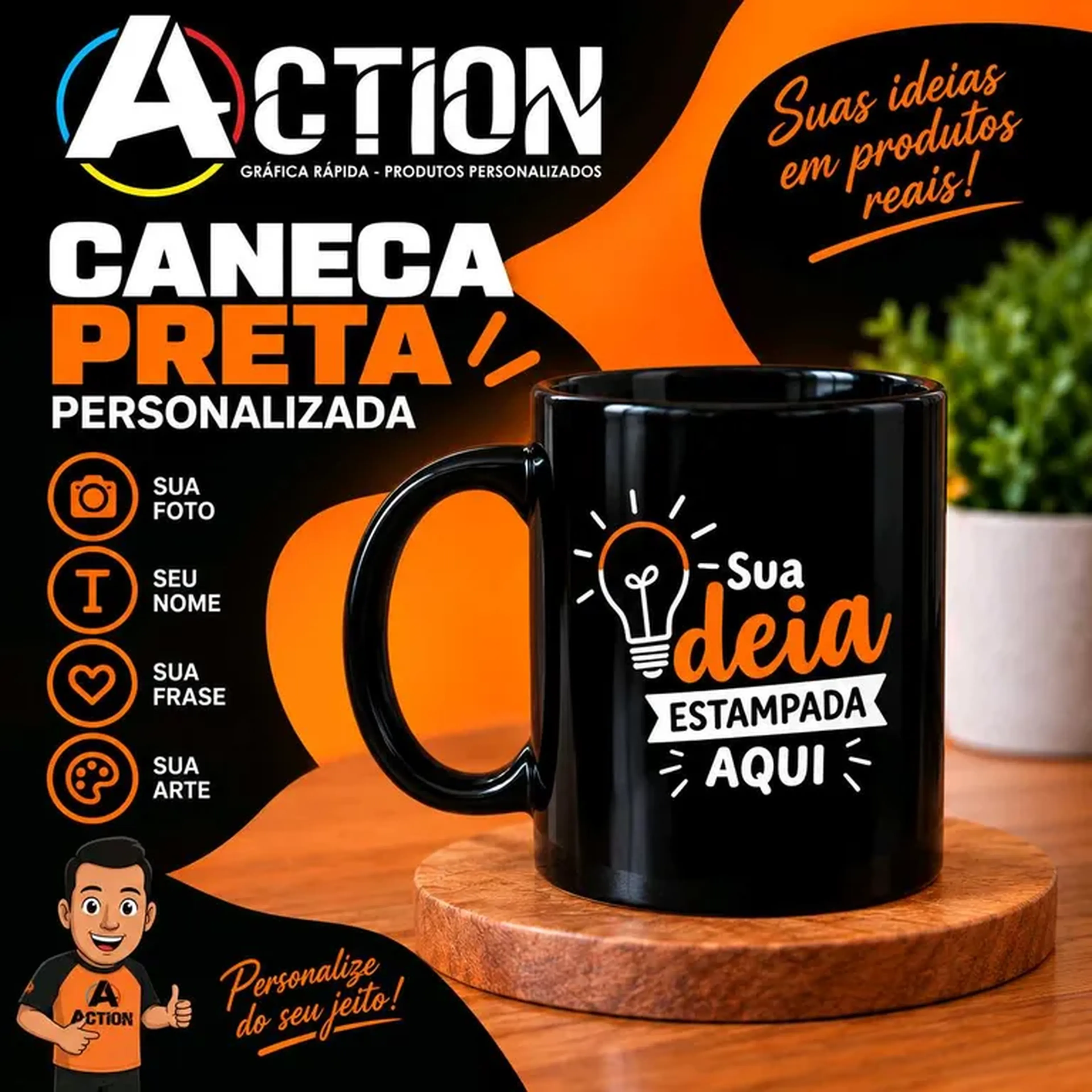 Caneca Preta Personalizada imagem