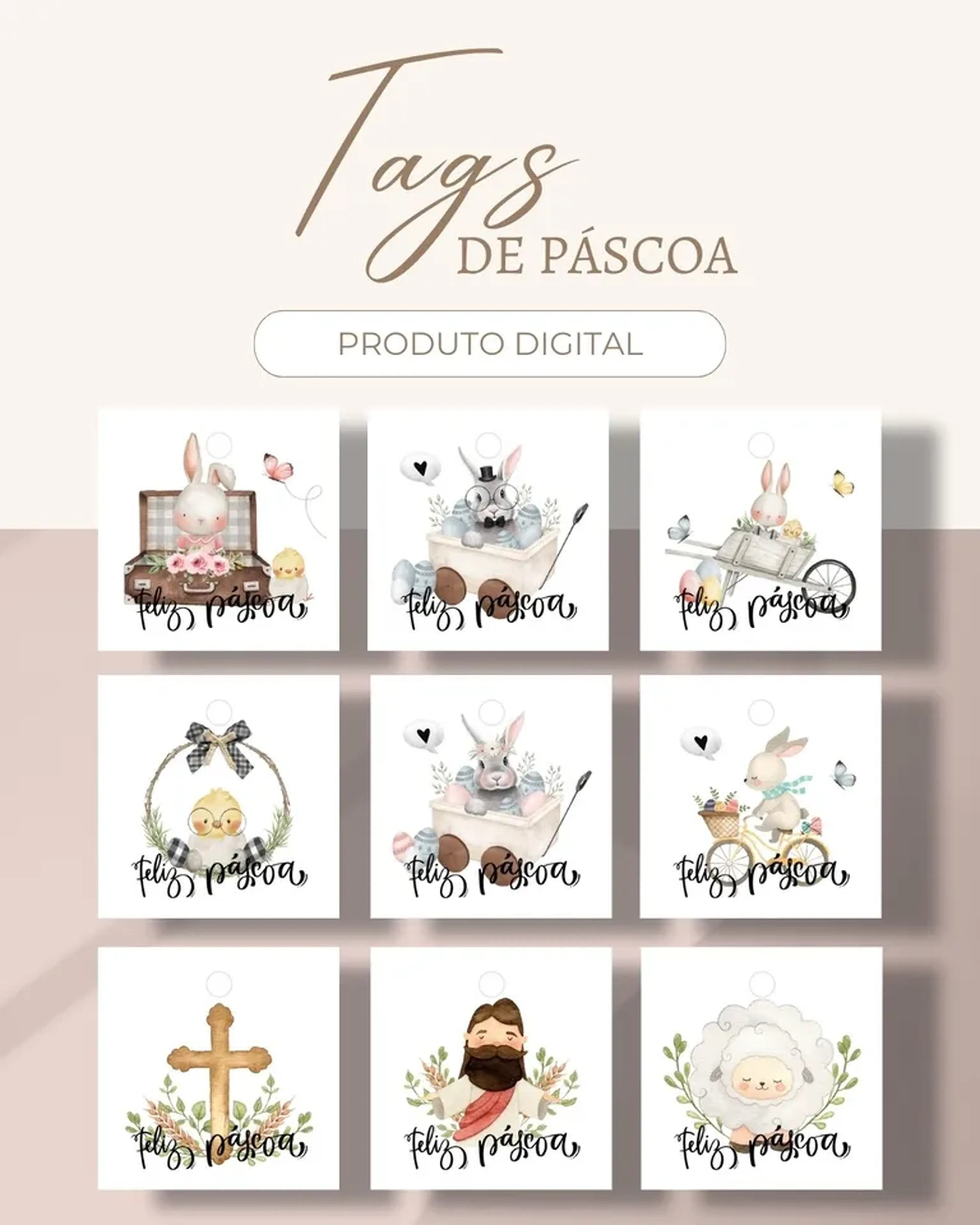 [digital] Tags Tema Páscoa Quadrada 5x5cm imagem