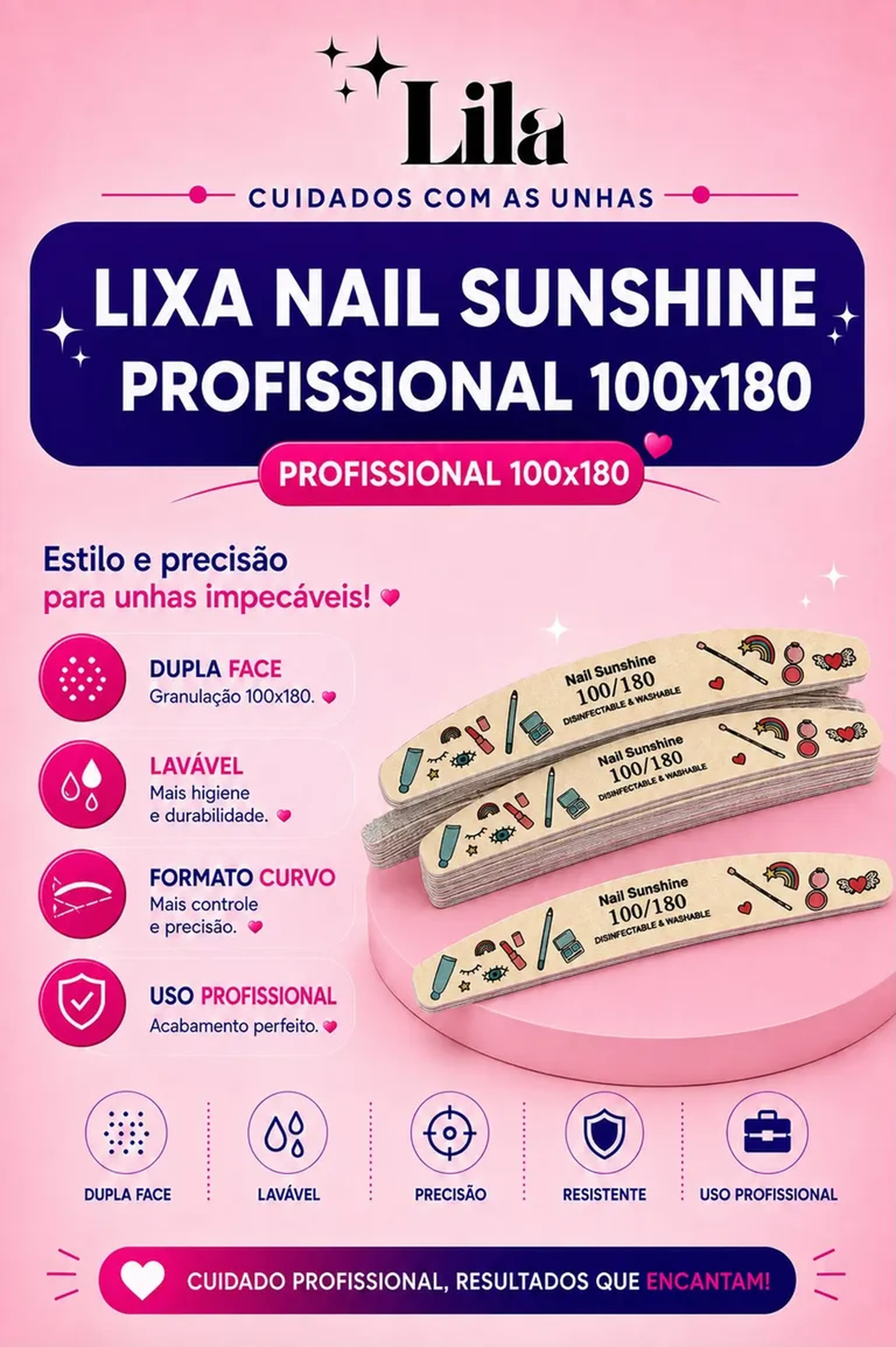 Lixa Nail Sunshine Profissional - 100x180 Lavável imagem