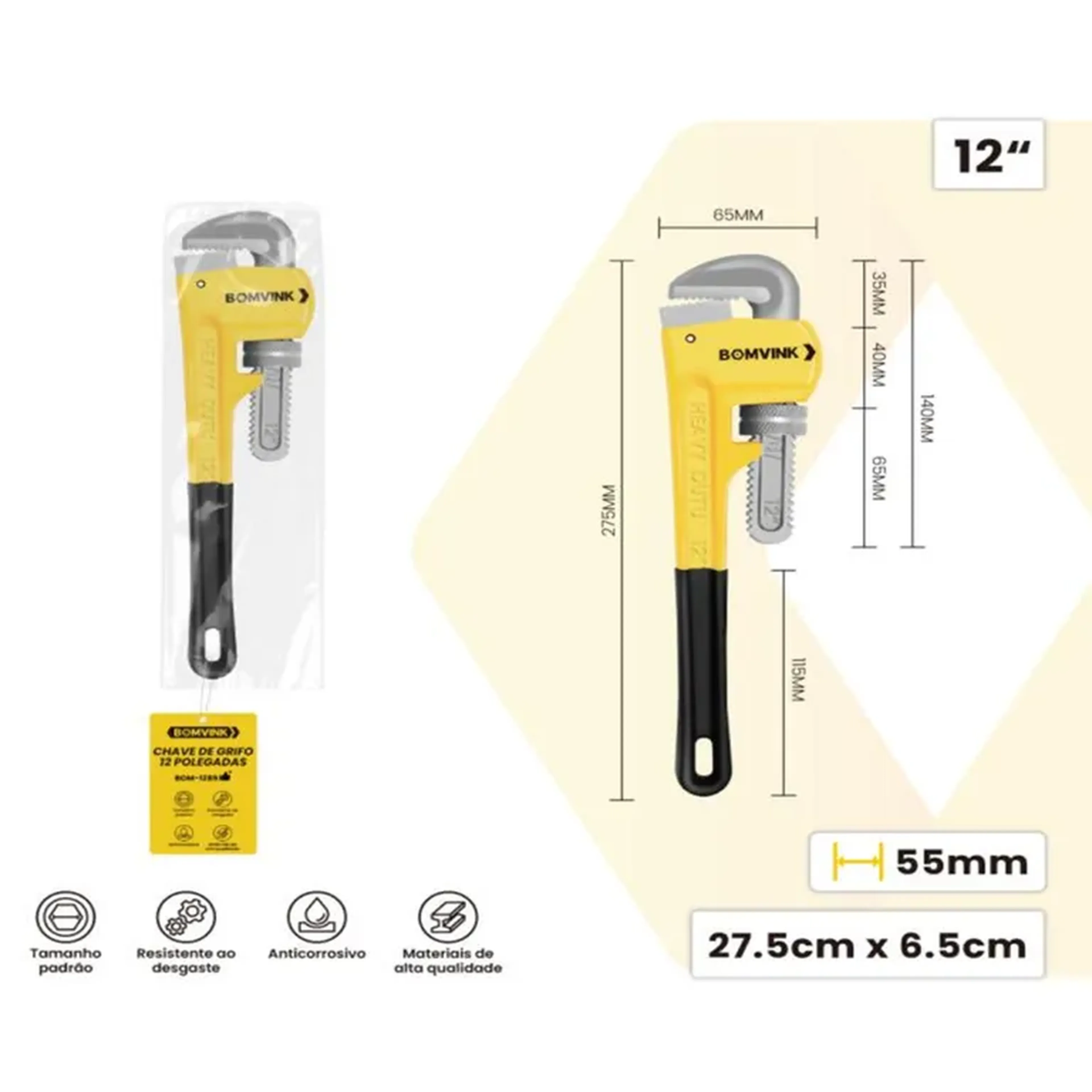 Chave de Grifo para Tubos 12 Polegadas Bomvink BOM-1289 imagem