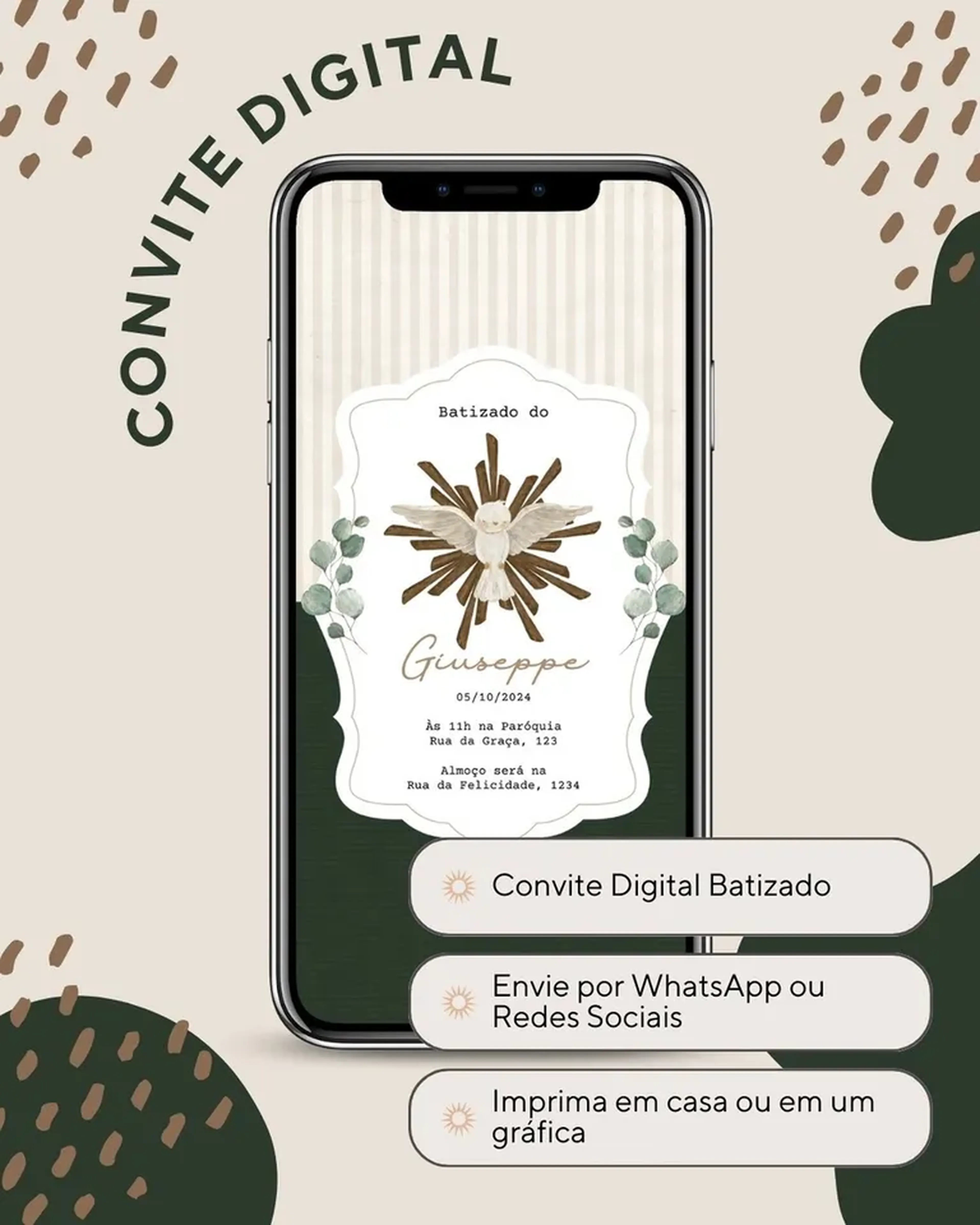 |produto Digital| Convite Digital Batizado Pomba Branca imagem