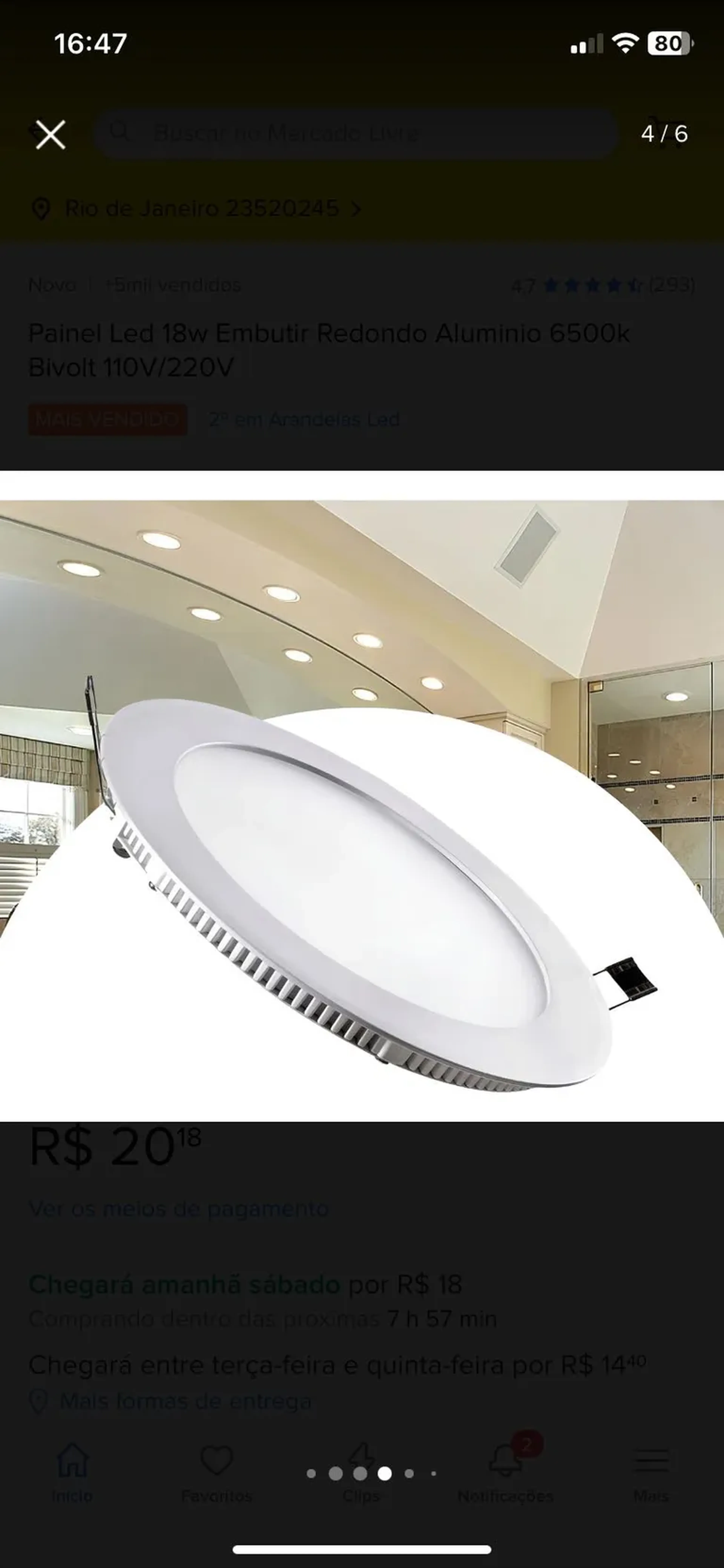 Painel Led 18W Embutir Redondo Aluminio 6500K Bivolt 110V 220V imagem