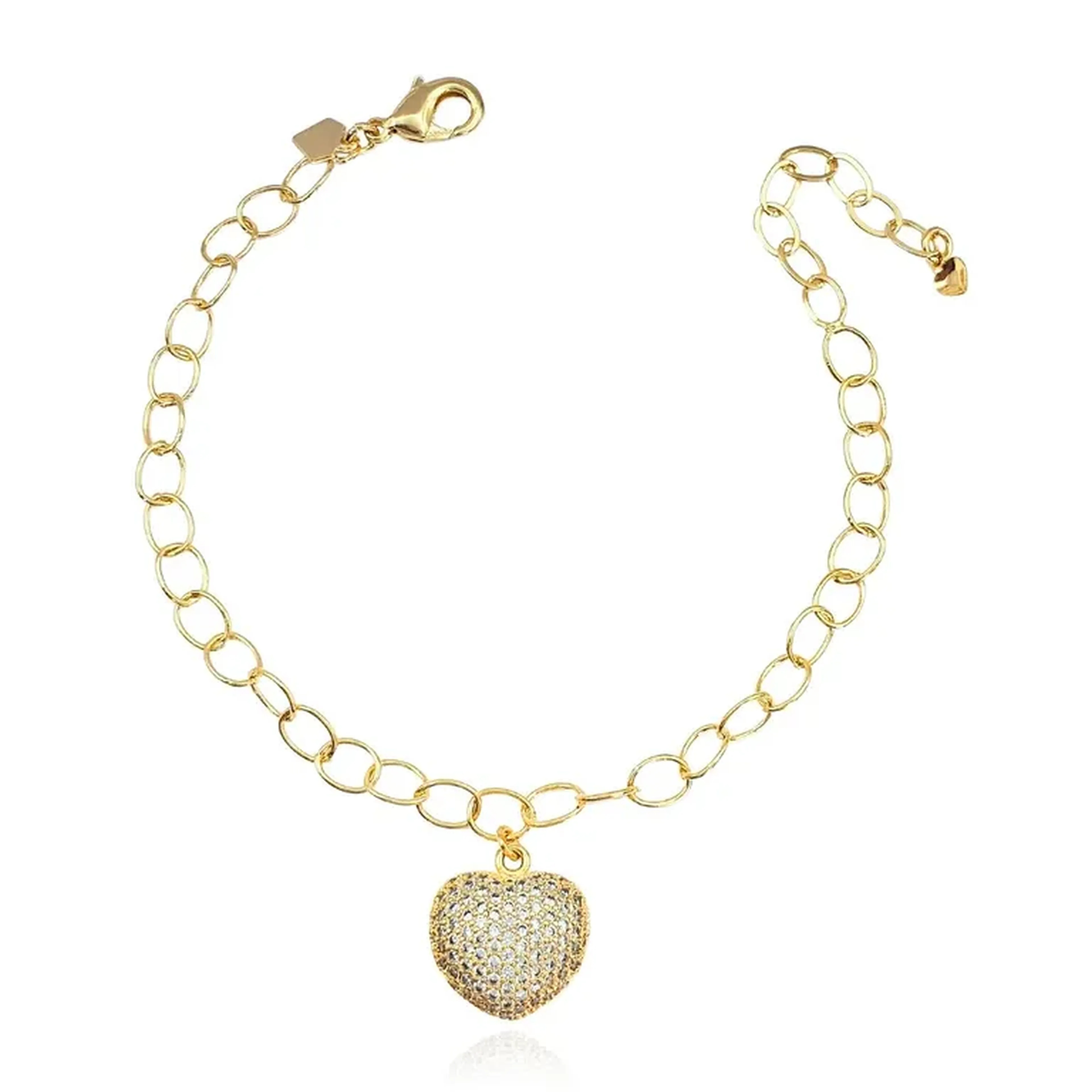 Pulseira Elo Oval com pingente coração cravejado imagem