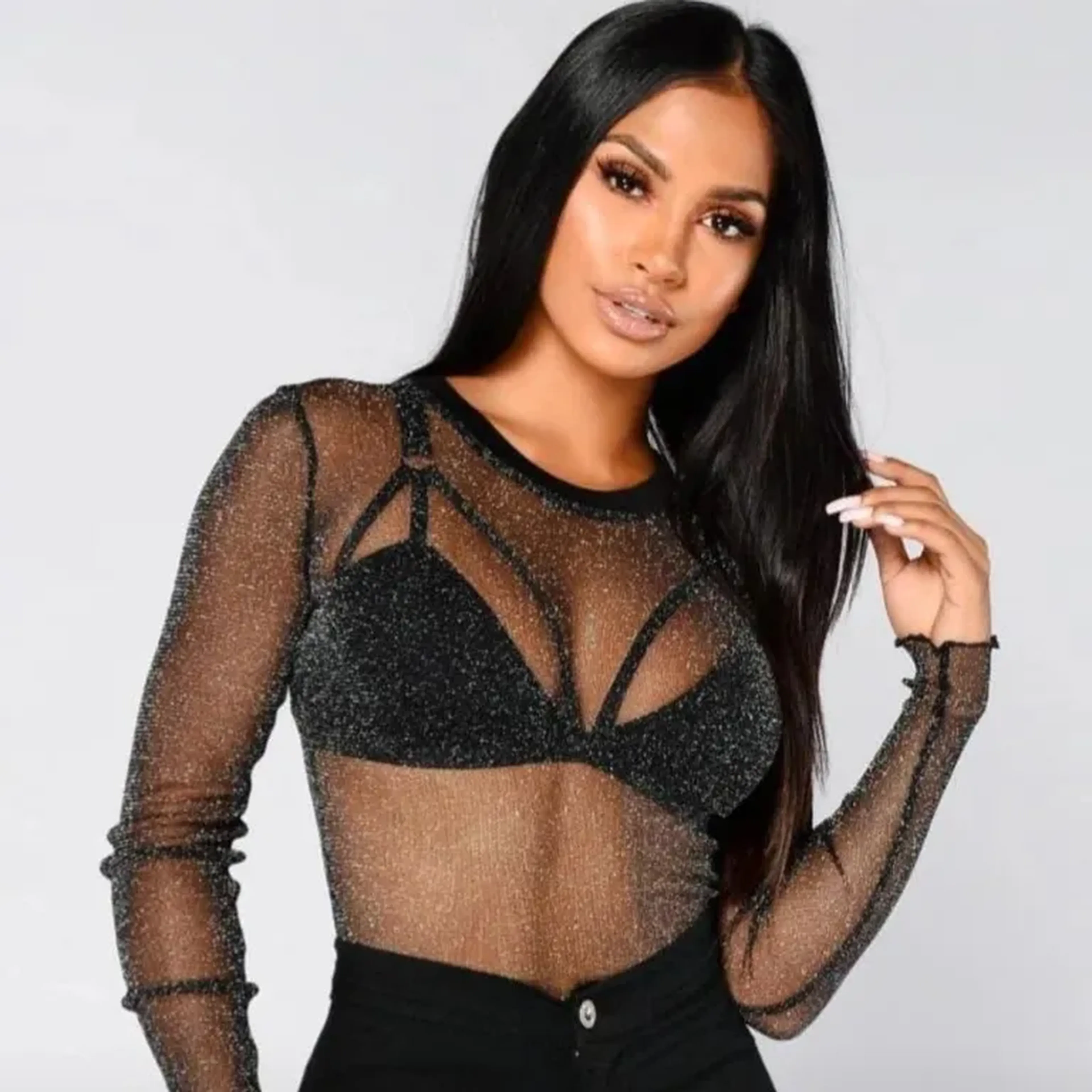 Blusa Tule Manga Longa imagem
