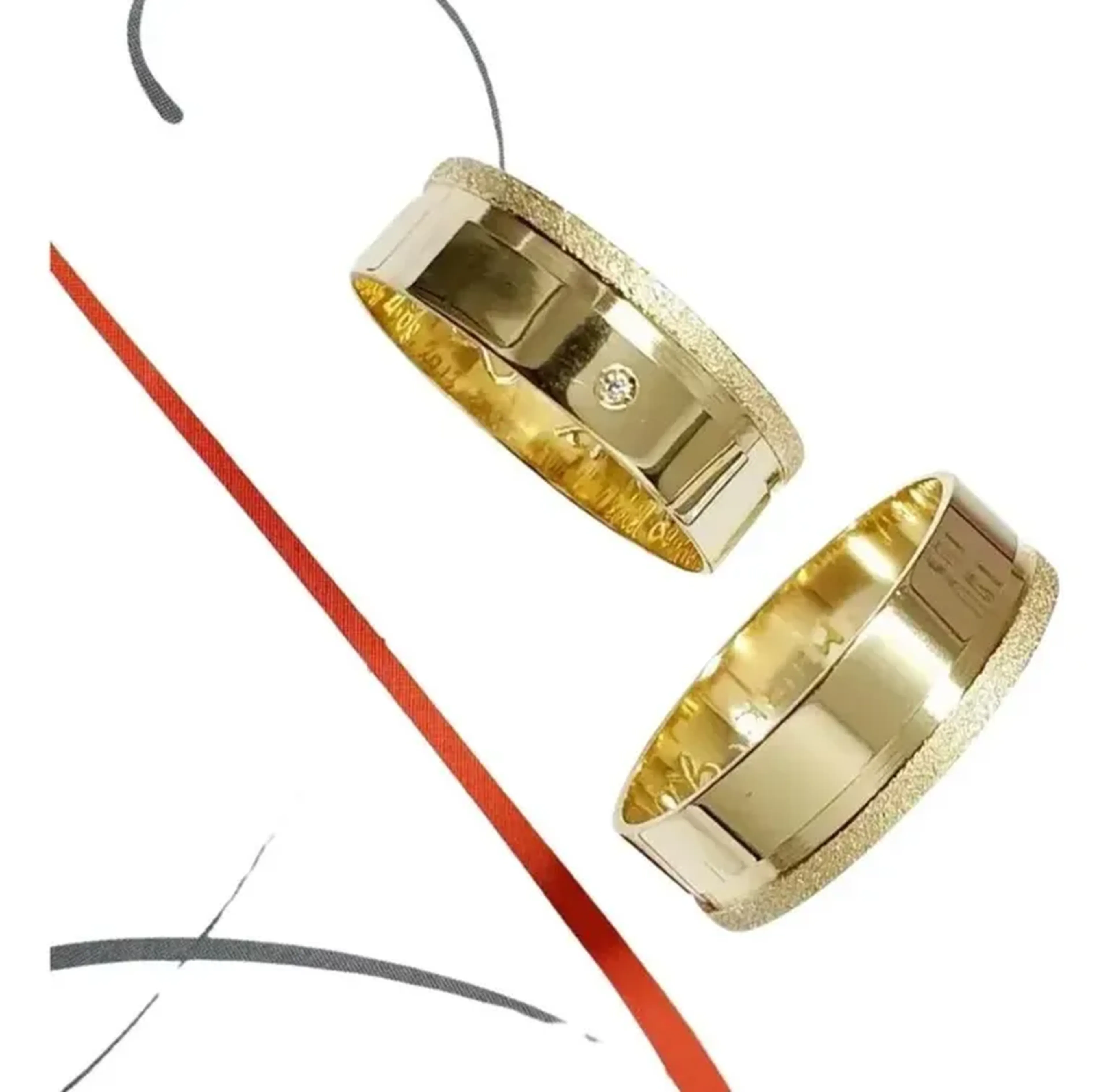 Par Alianças Reta Quadrada 4mm 4g Com Friso E Pedra Ouro 18k Adi imagem