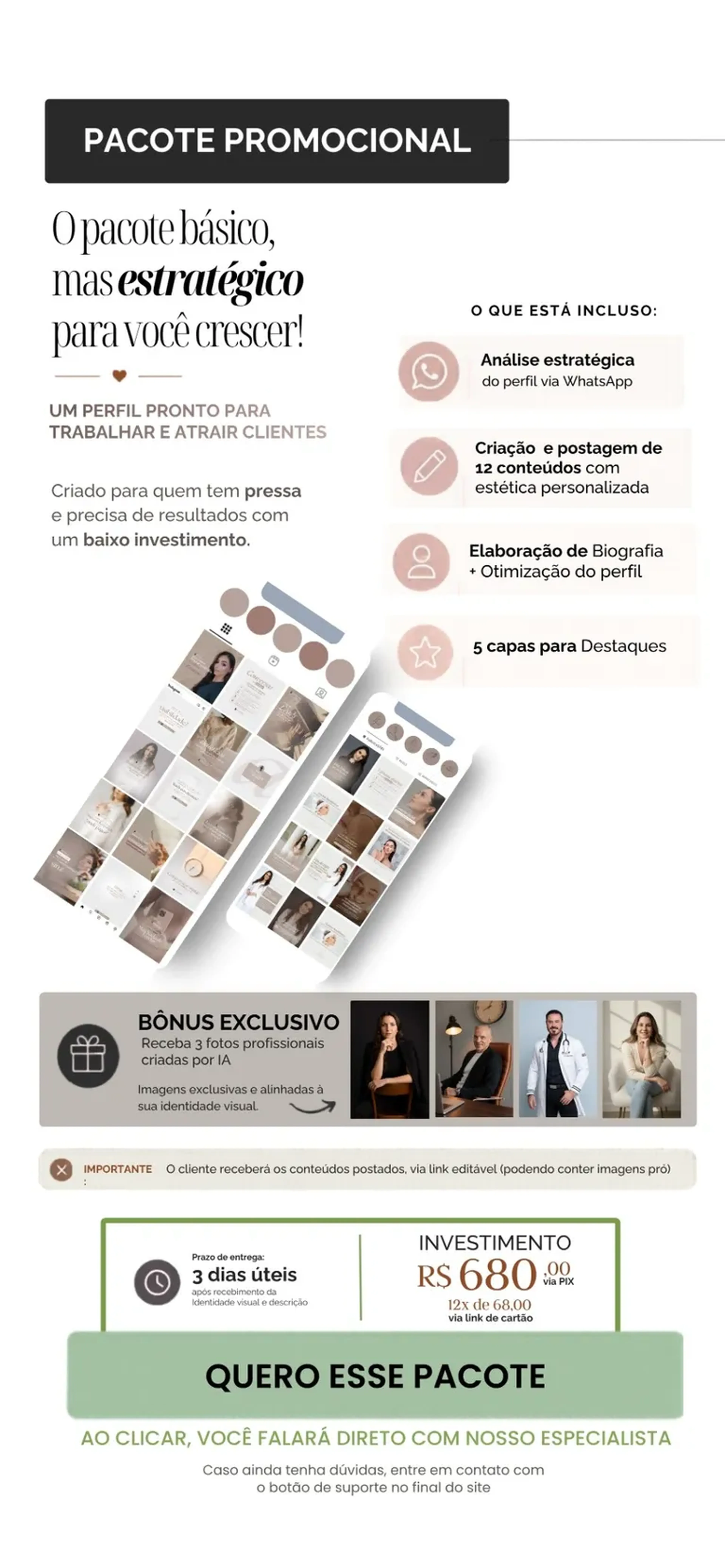Estruturação de pefil - Pacote Promocional imagem