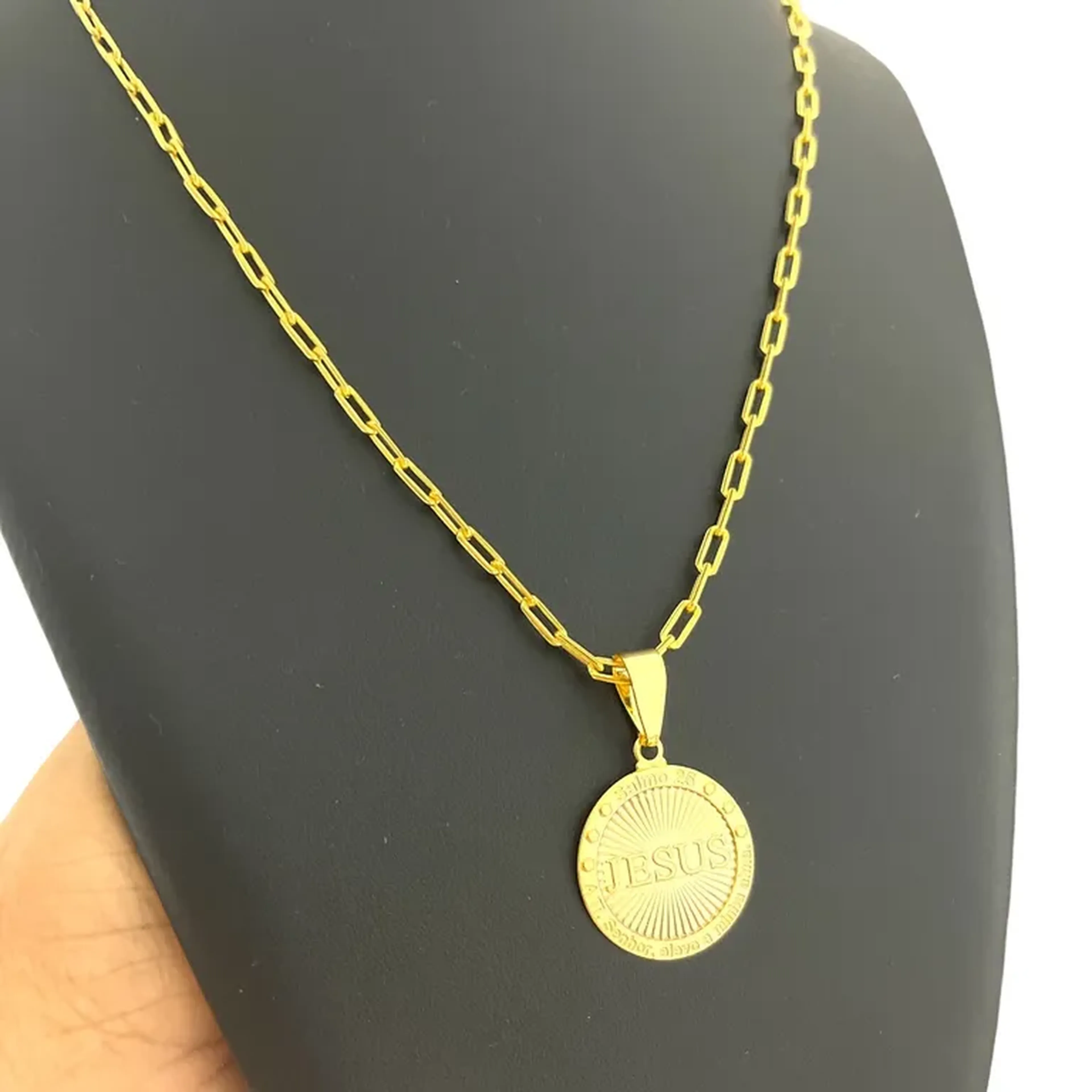 Cordão Cadeado Alongado 3mm + ping Banhado a ouro imagem