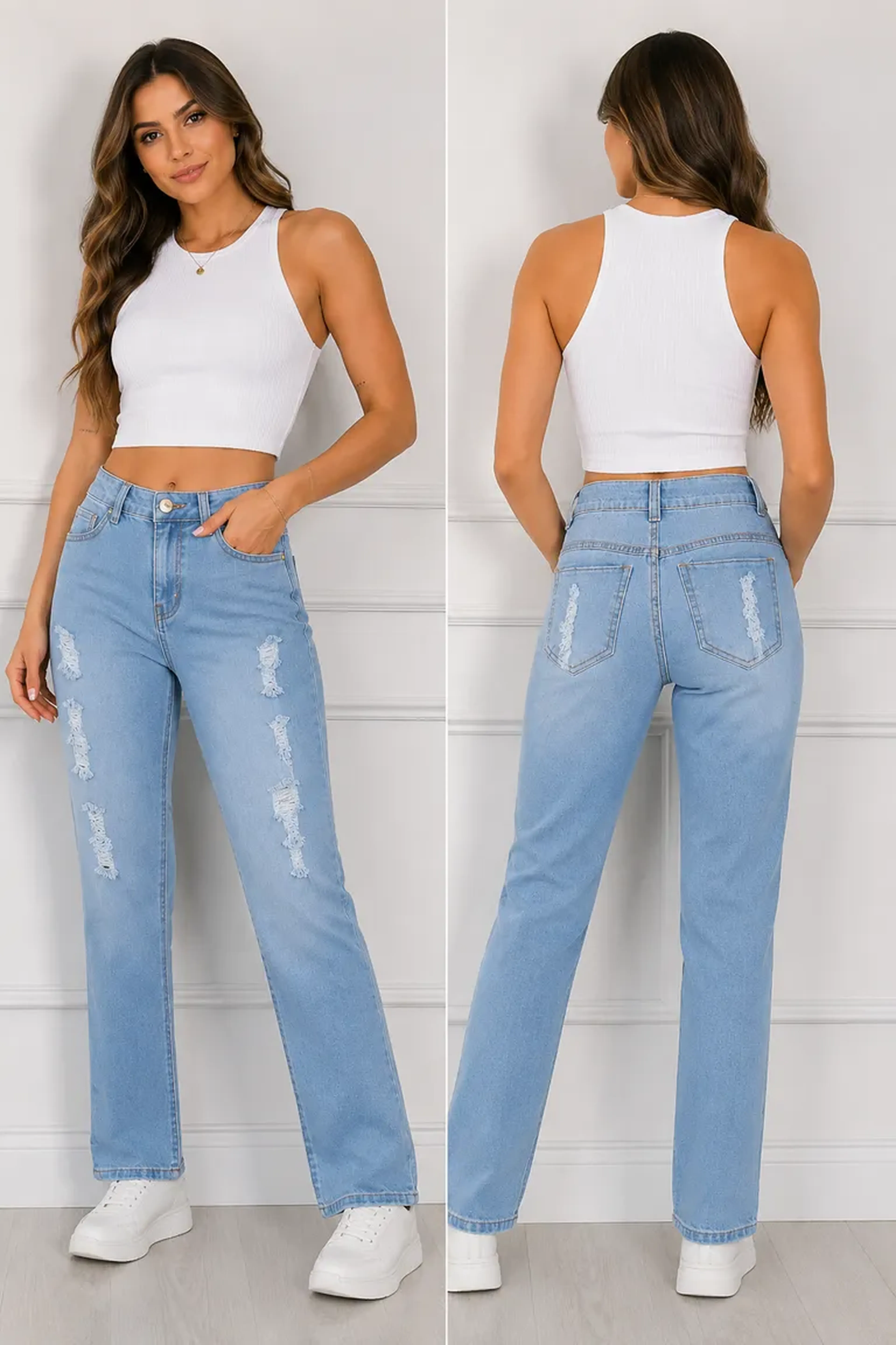 Calça Jeans Skinny Destroyed - Azul Claro imagem