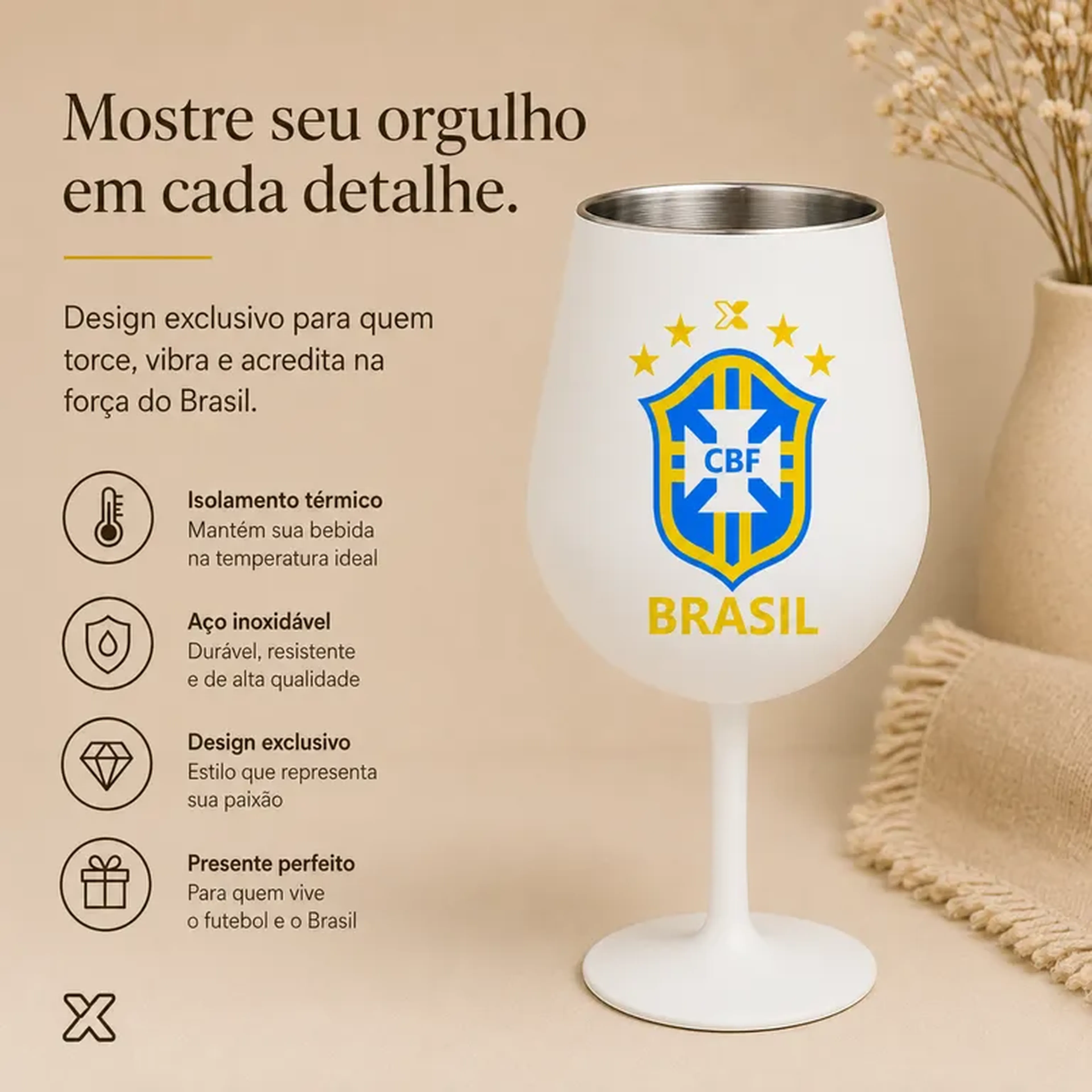 Taça Térmica Copo 2 Em 1 Drinks 410ml, Seleção Brasileira imagem