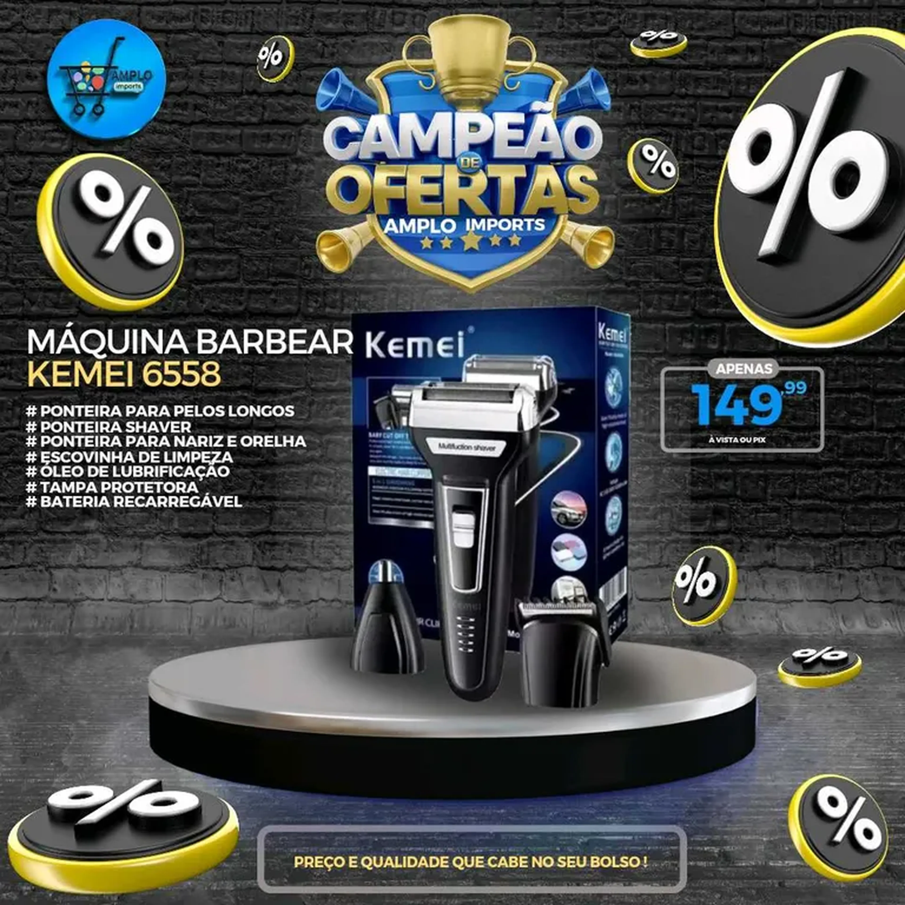 Máquina de barbear Kemei 6558 imagem