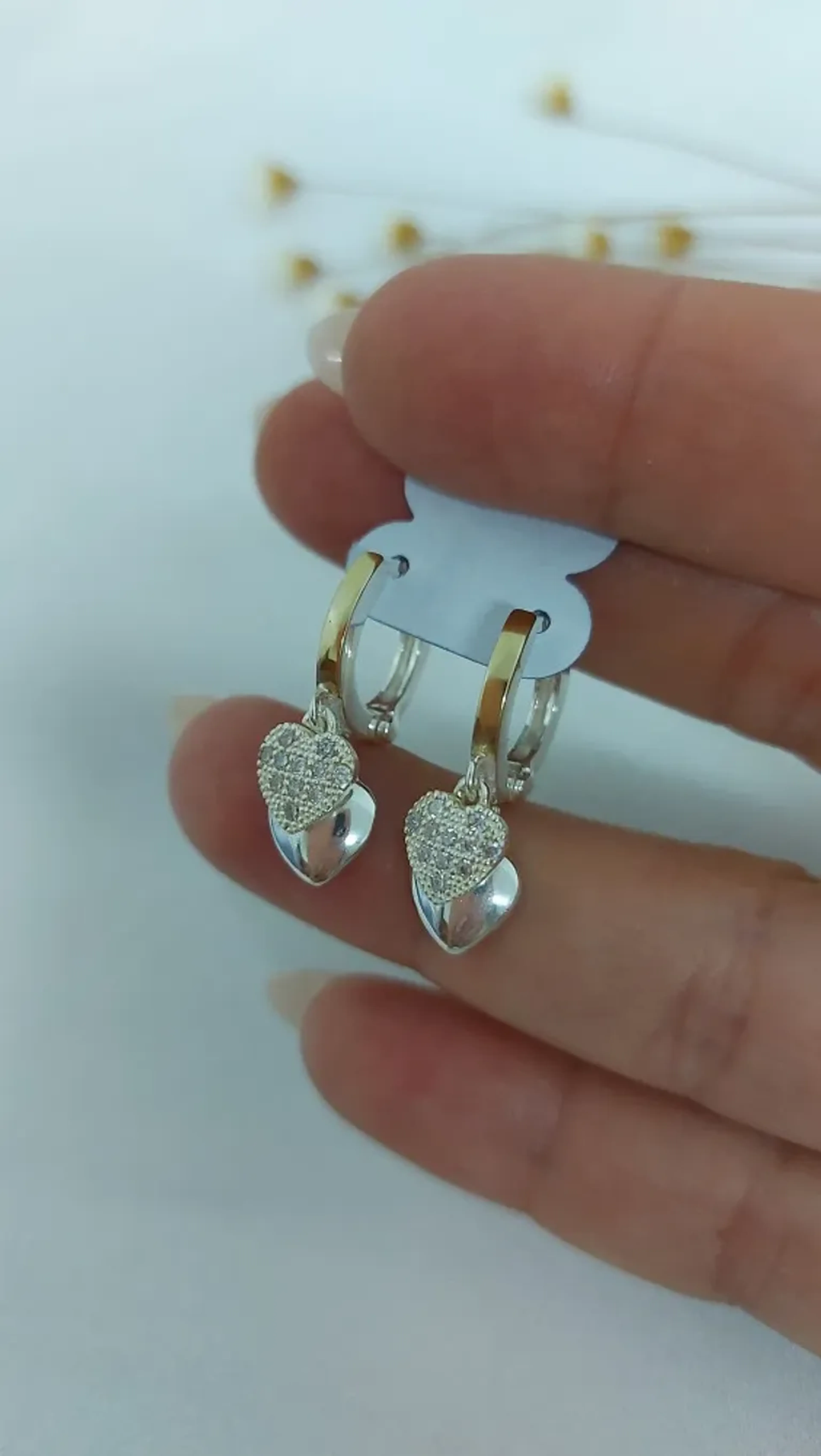 Argola Coração Prata 925 com Filete de Ouro 14k imagem