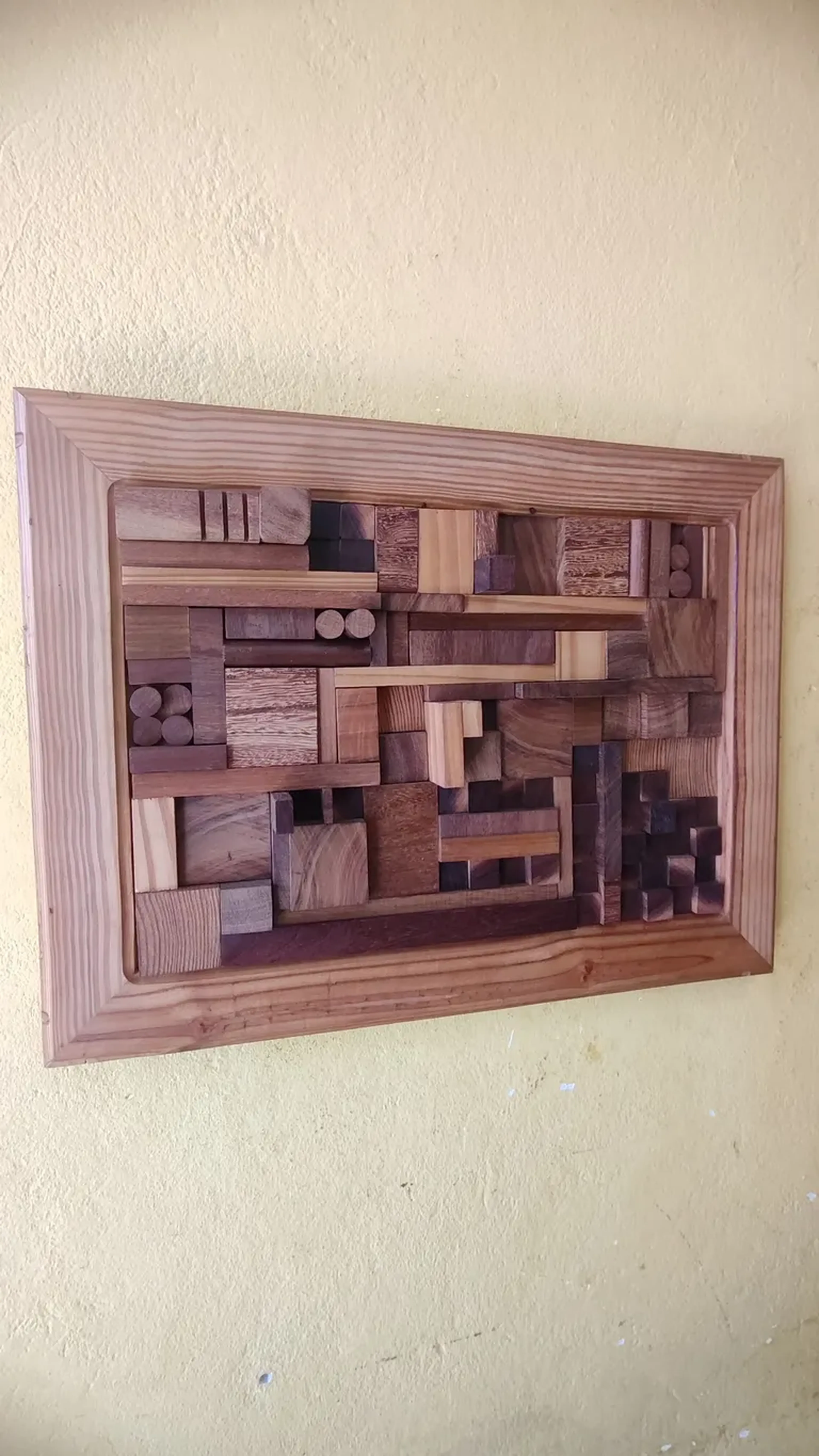 Quadro geométrico mosaico de madeiras imagem