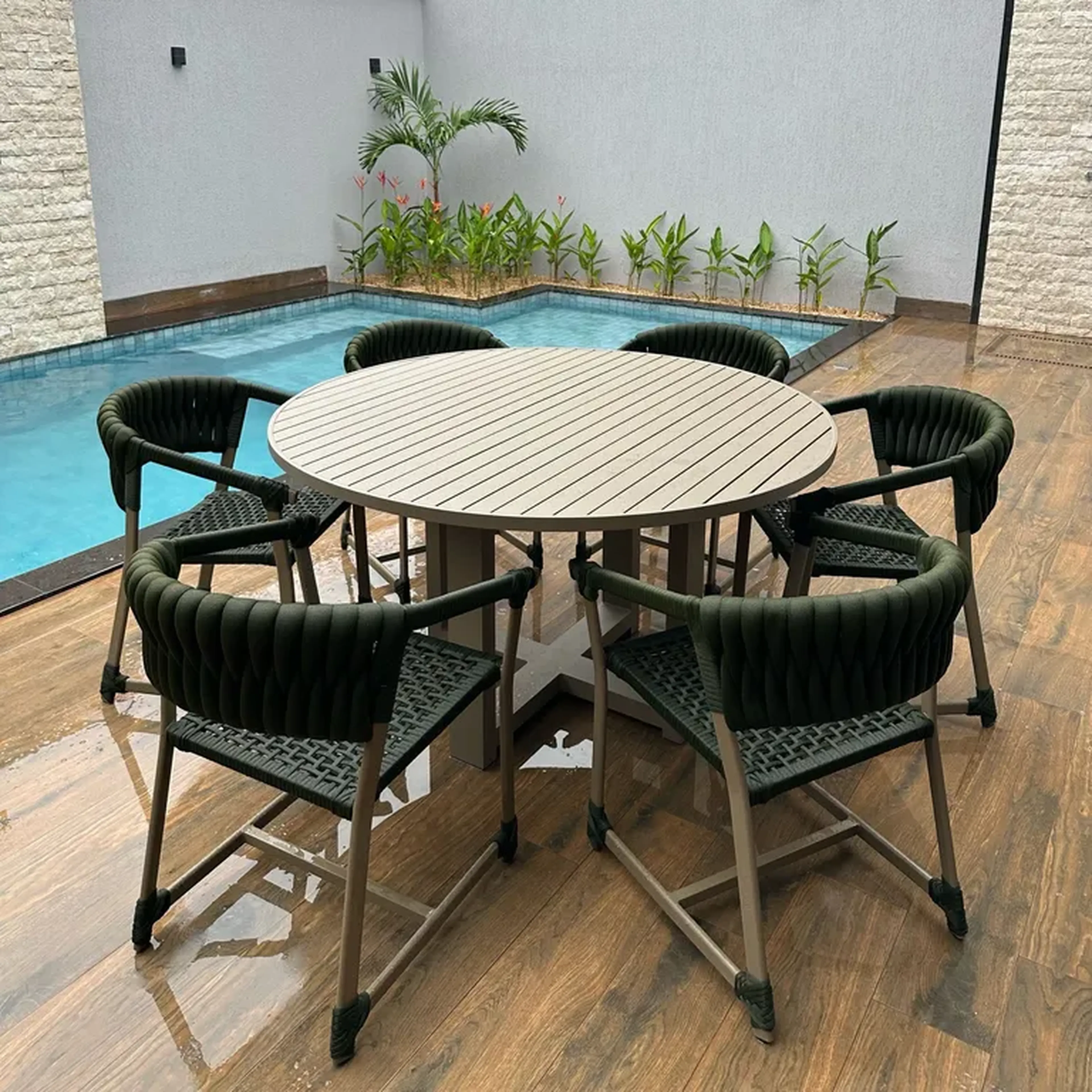 conjunto de mesa de 1,60mt em alumínio com 06 cadeiras imagem
