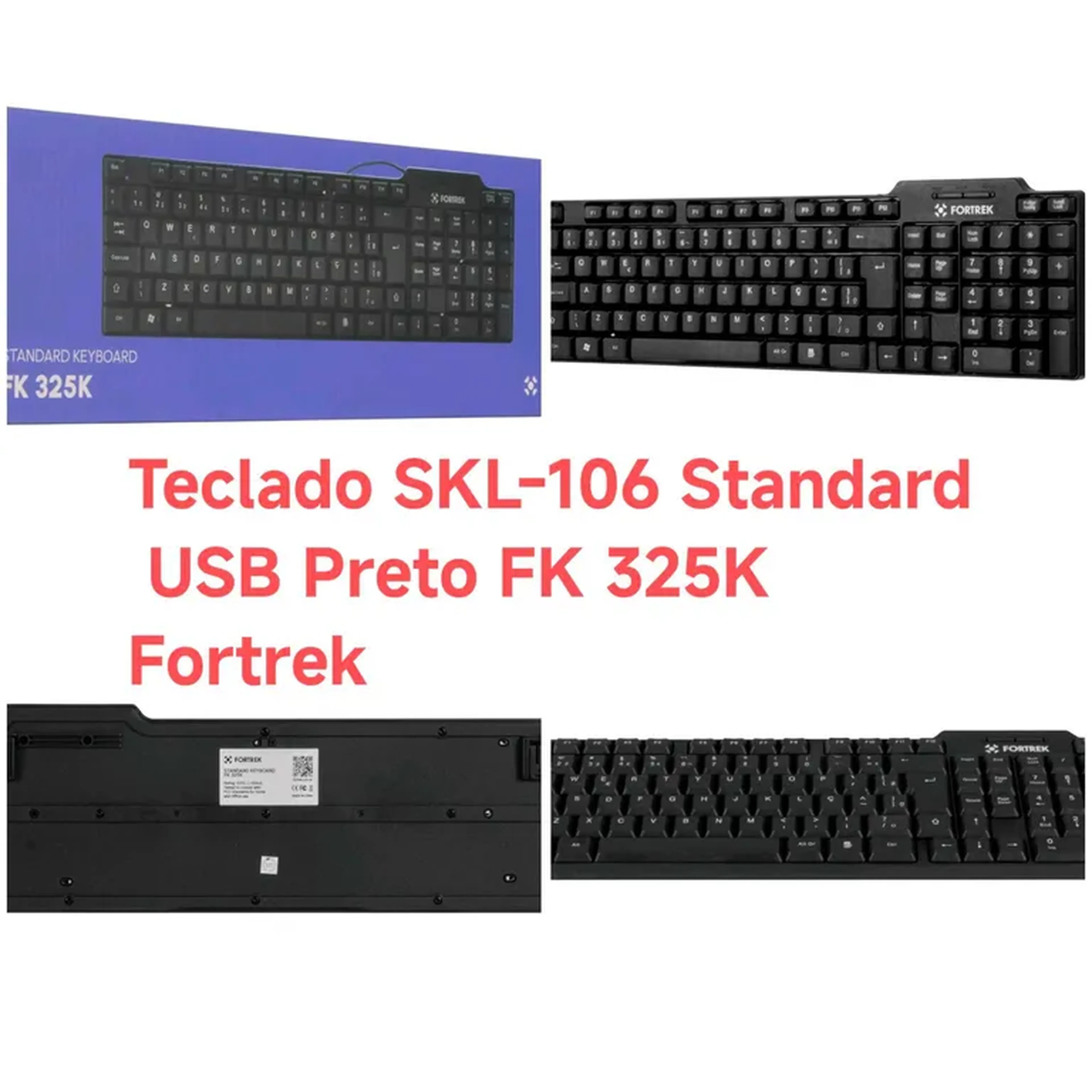 Teclado SKL-106 Standard USB Preto FK 325K Fortrek imagem